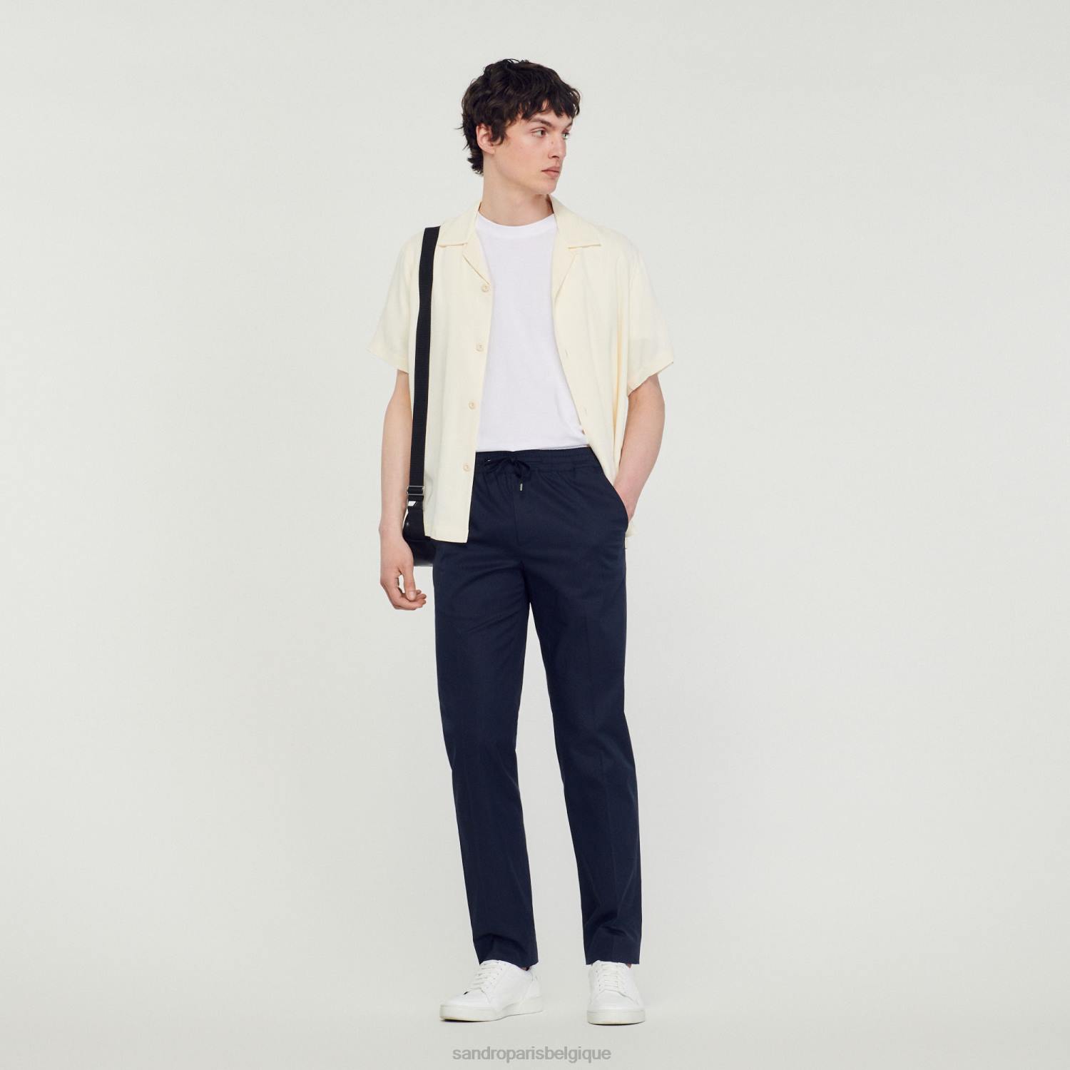 vêtements Sandro Paris pantalon droit élastiqué bleu marine Hommes XLXD776