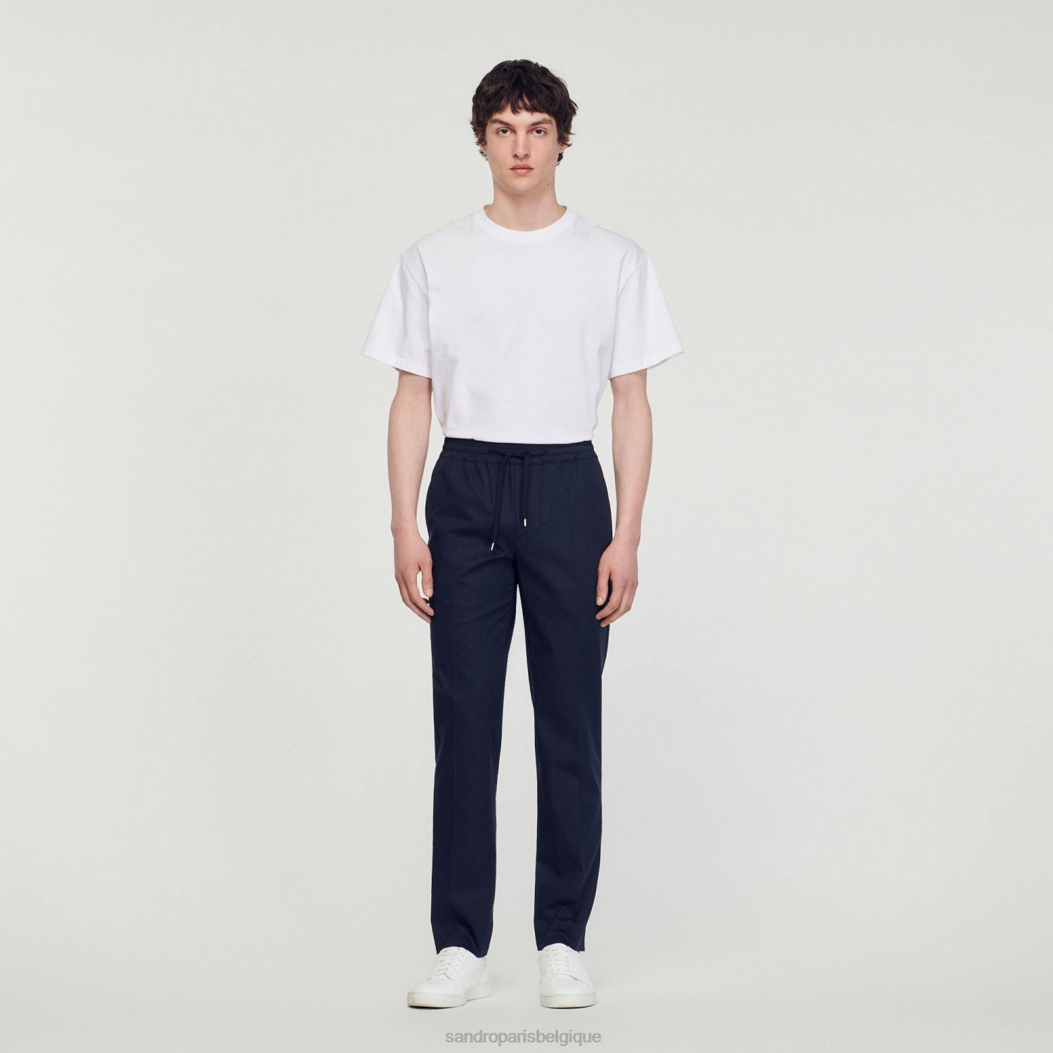 vêtements Sandro Paris pantalon droit élastiqué bleu marine Hommes XLXD776