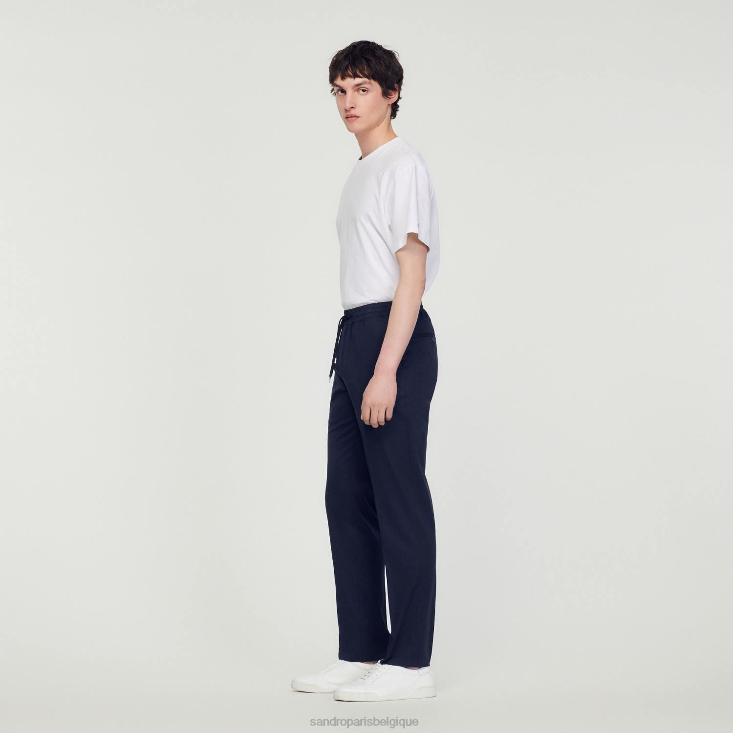 vêtements Sandro Paris pantalon droit élastiqué bleu marine Hommes XLXD776