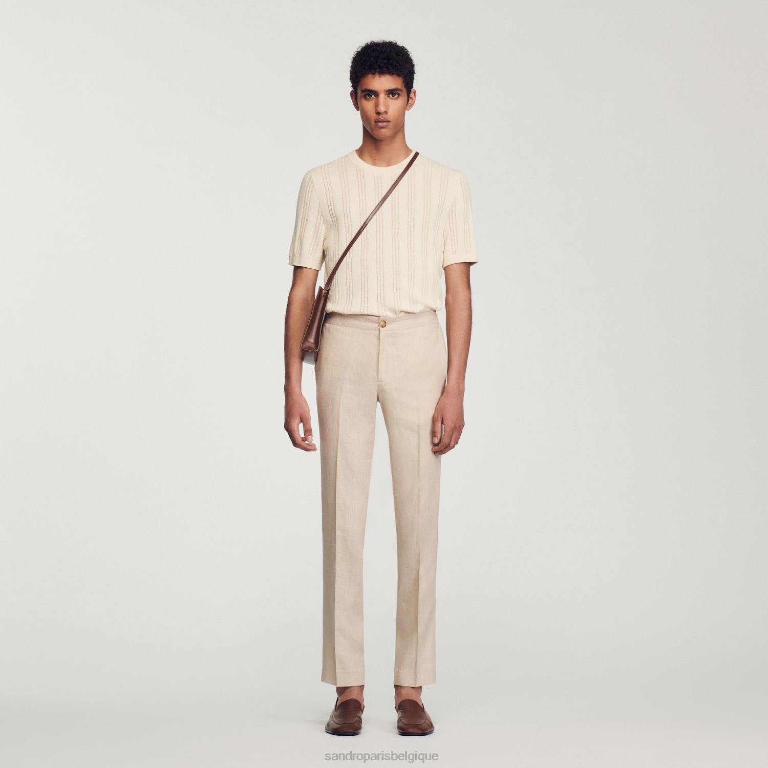 vêtements Sandro Paris pantalon en lin beige Hommes XLXD599