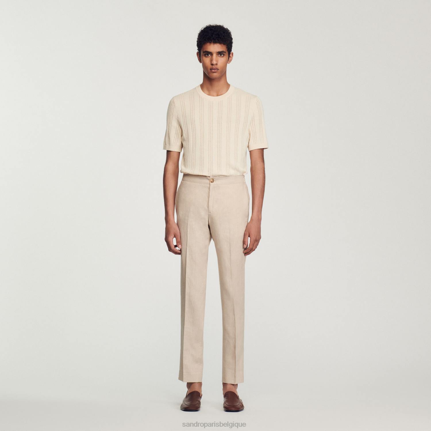 vêtements Sandro Paris pantalon en lin beige Hommes XLXD599