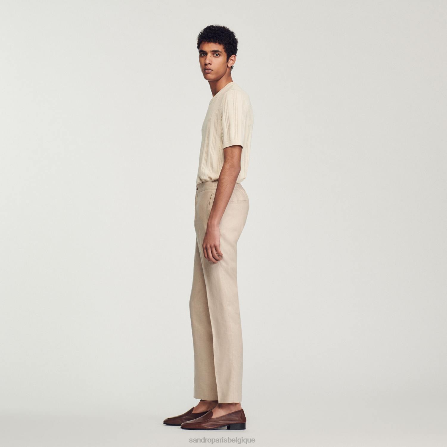 vêtements Sandro Paris pantalon en lin beige Hommes XLXD599