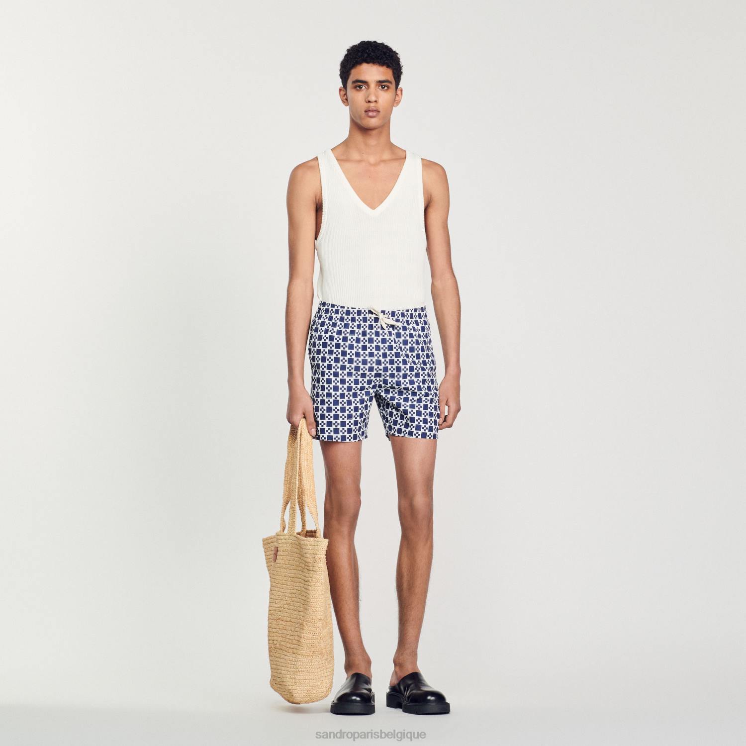 vêtements Sandro Paris short de bain à croix carrée croix carrée marine Hommes XLXD587