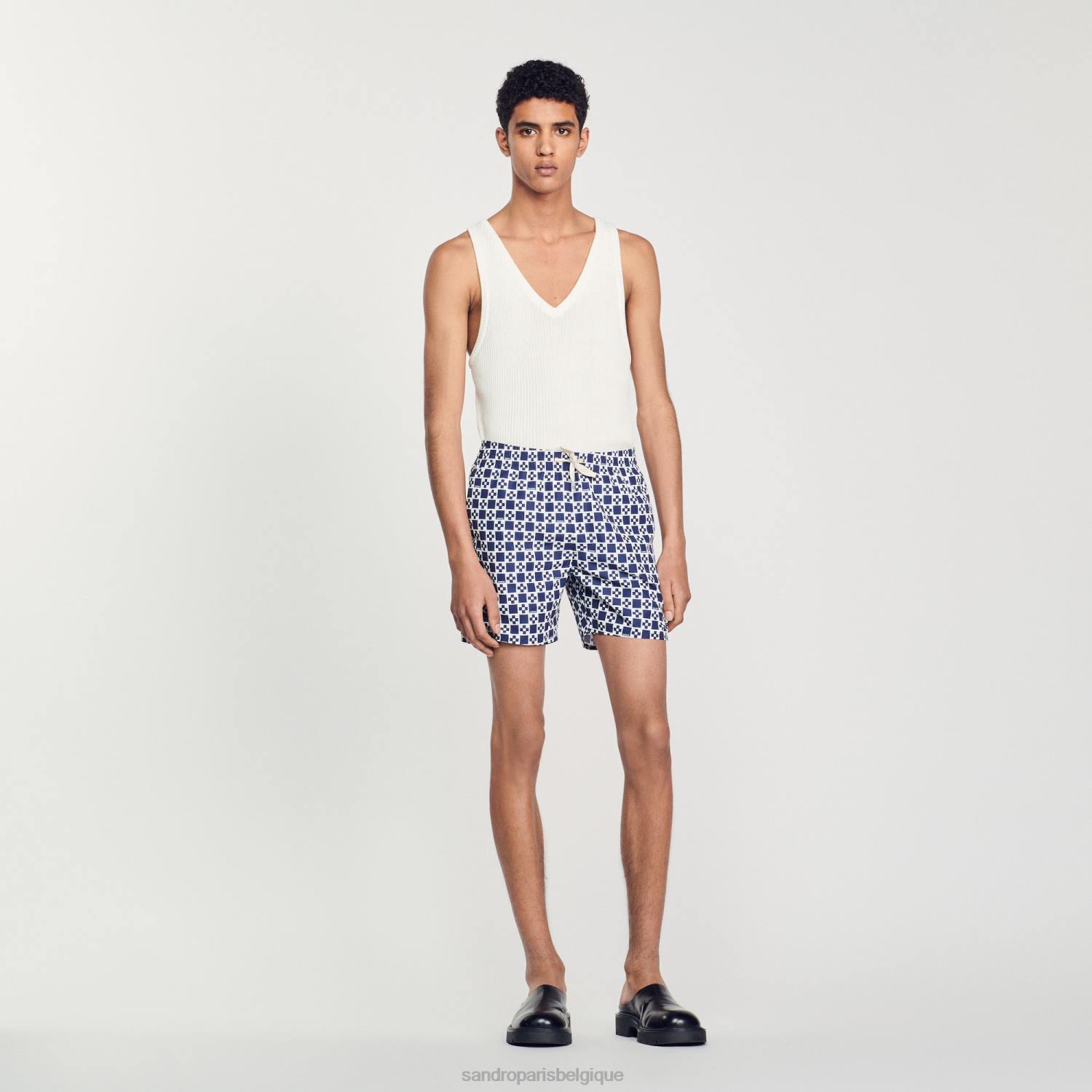 vêtements Sandro Paris short de bain à croix carrée croix carrée marine Hommes XLXD587