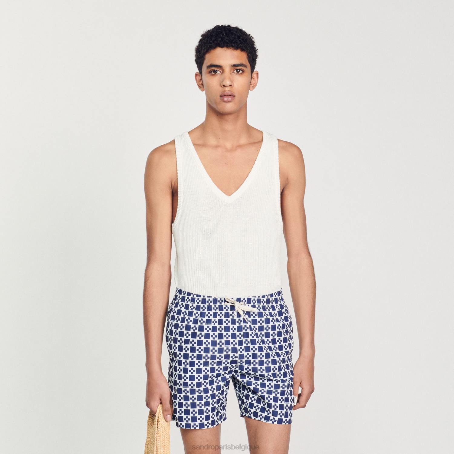 vêtements Sandro Paris short de bain à croix carrée croix carrée marine Hommes XLXD587