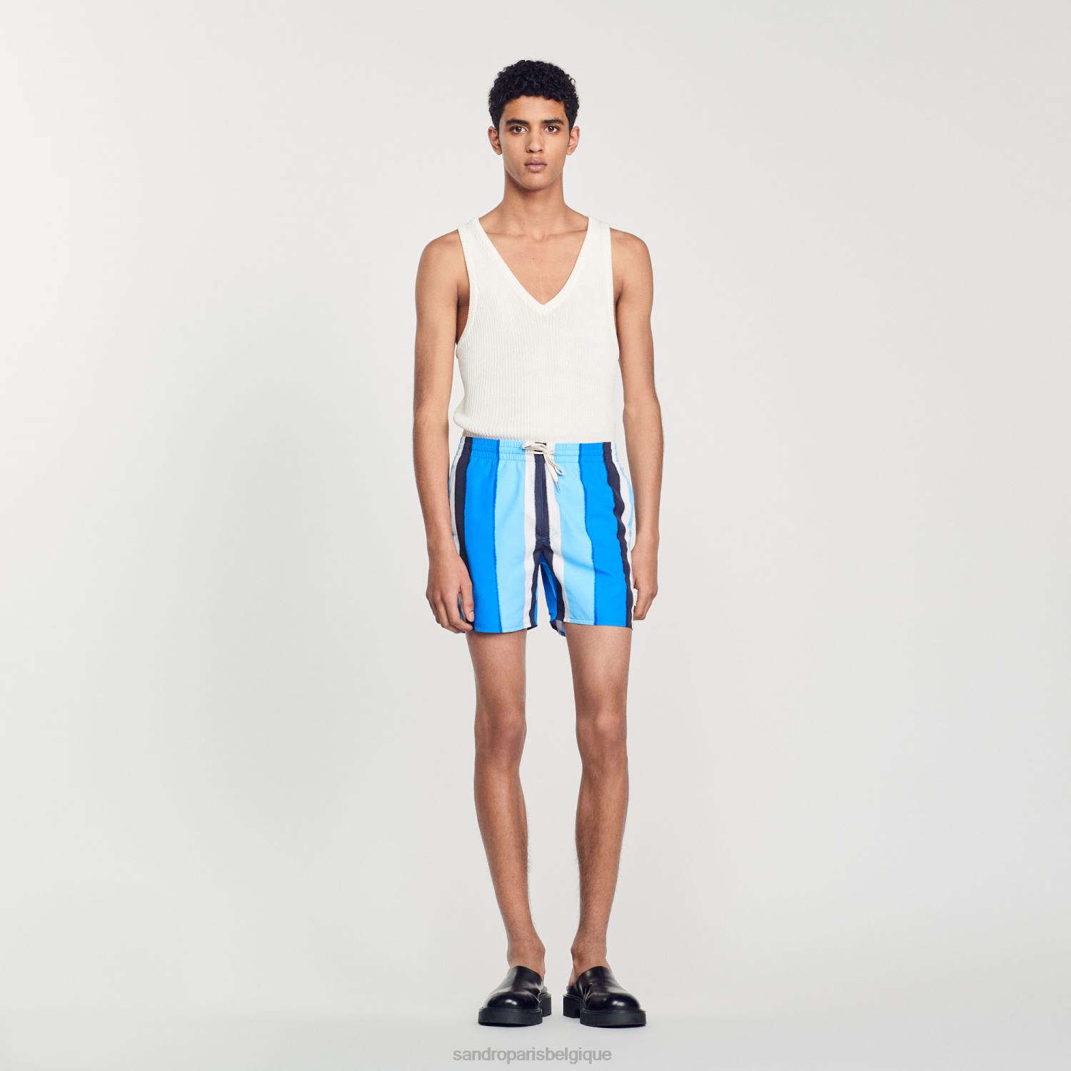 vêtements Sandro Paris short de bain imprimé à rayures bleu Hommes XLXD621