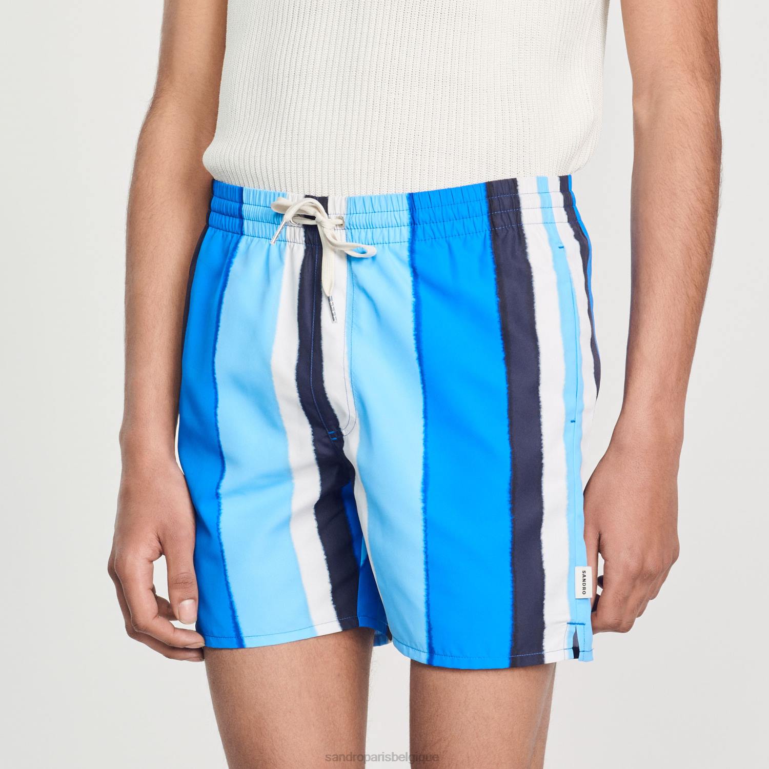 vêtements Sandro Paris short de bain imprimé à rayures bleu Hommes XLXD621