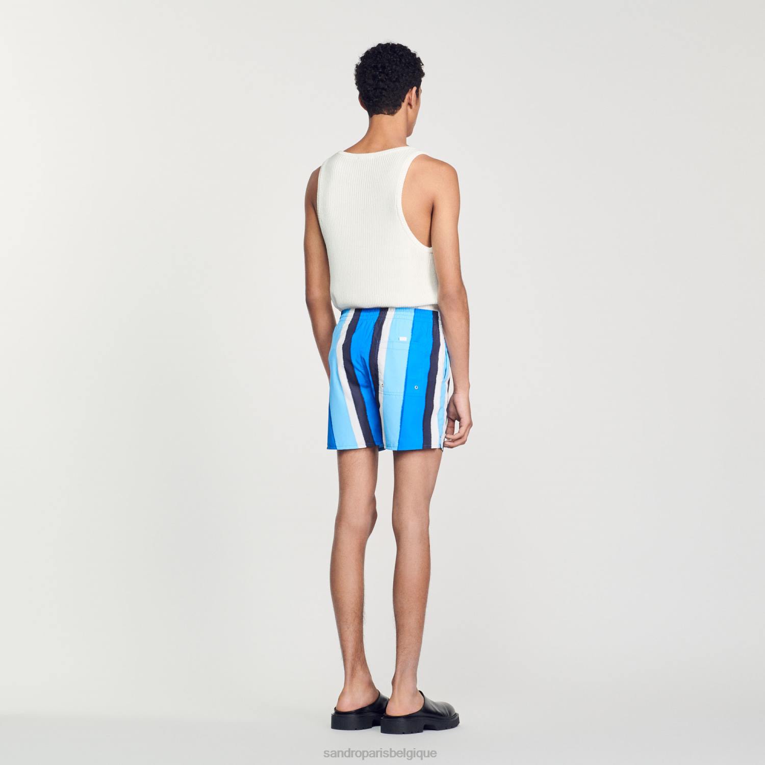 vêtements Sandro Paris short de bain imprimé à rayures bleu Hommes XLXD621