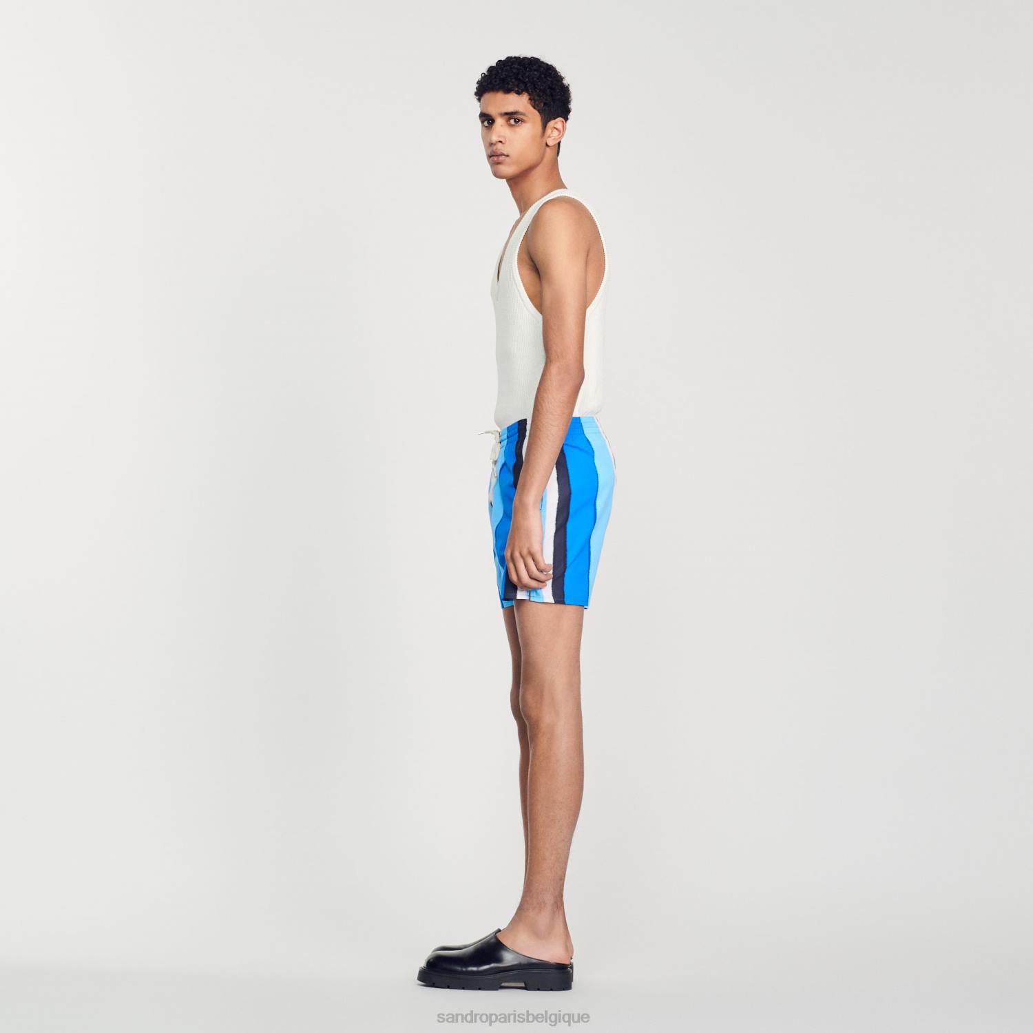 vêtements Sandro Paris short de bain imprimé à rayures bleu Hommes XLXD621