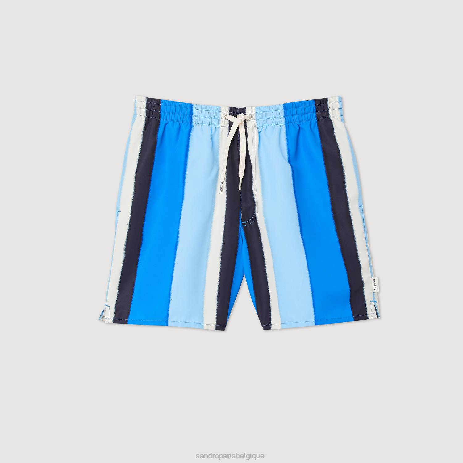vêtements Sandro Paris short de bain imprimé à rayures bleu Hommes XLXD621