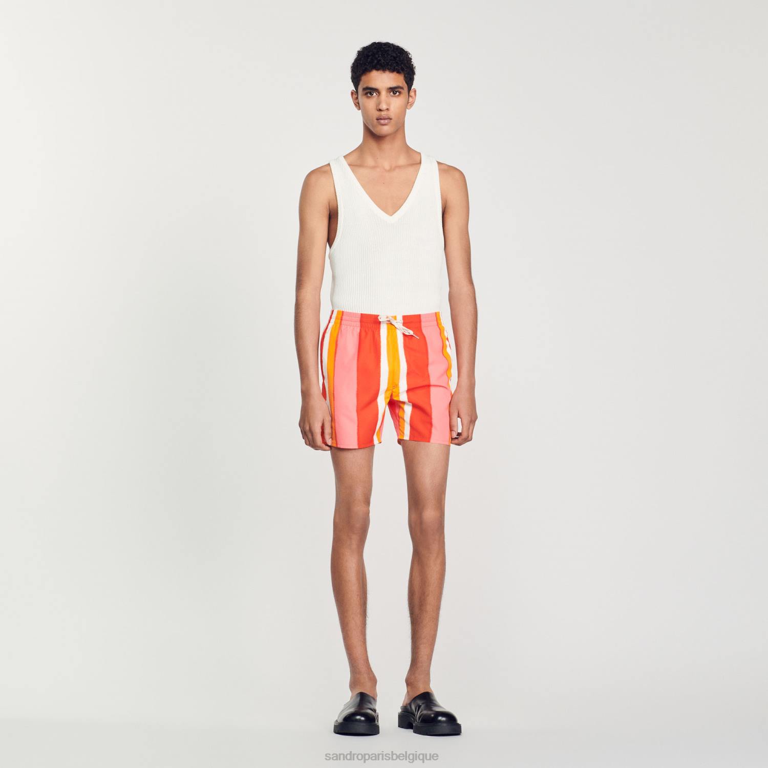 vêtements Sandro Paris short de bain imprimé à rayures rouge Hommes XLXD620