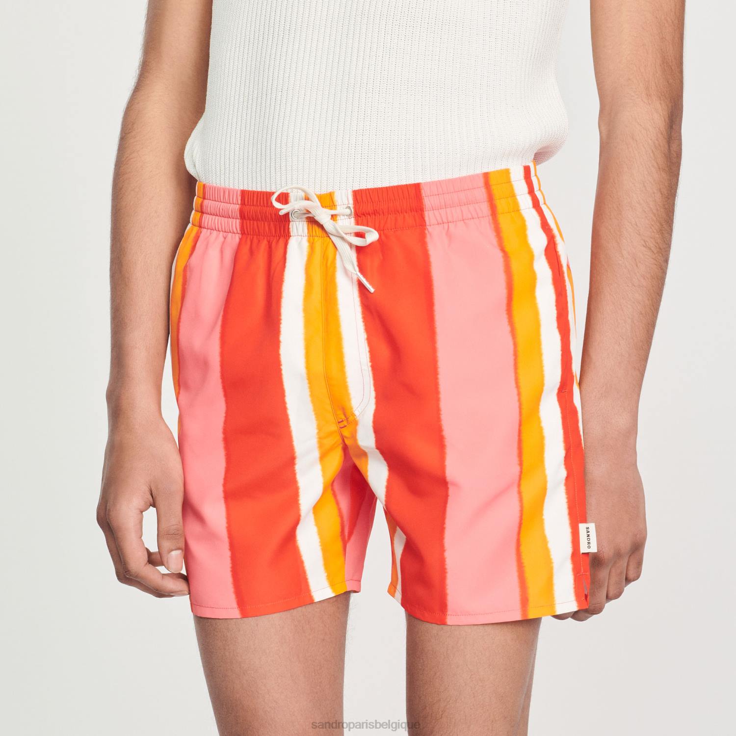 vêtements Sandro Paris short de bain imprimé à rayures rouge Hommes XLXD620