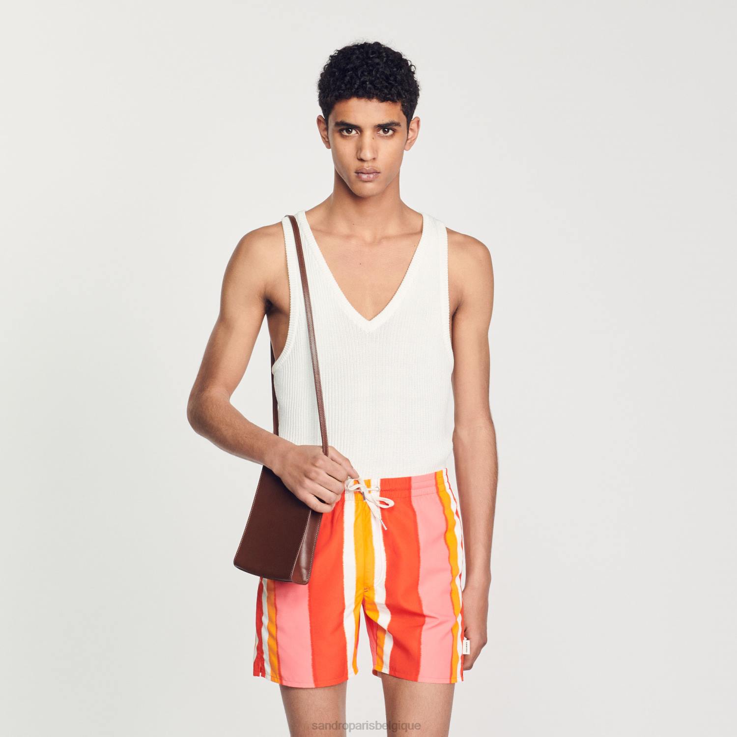 vêtements Sandro Paris short de bain imprimé à rayures rouge Hommes XLXD620