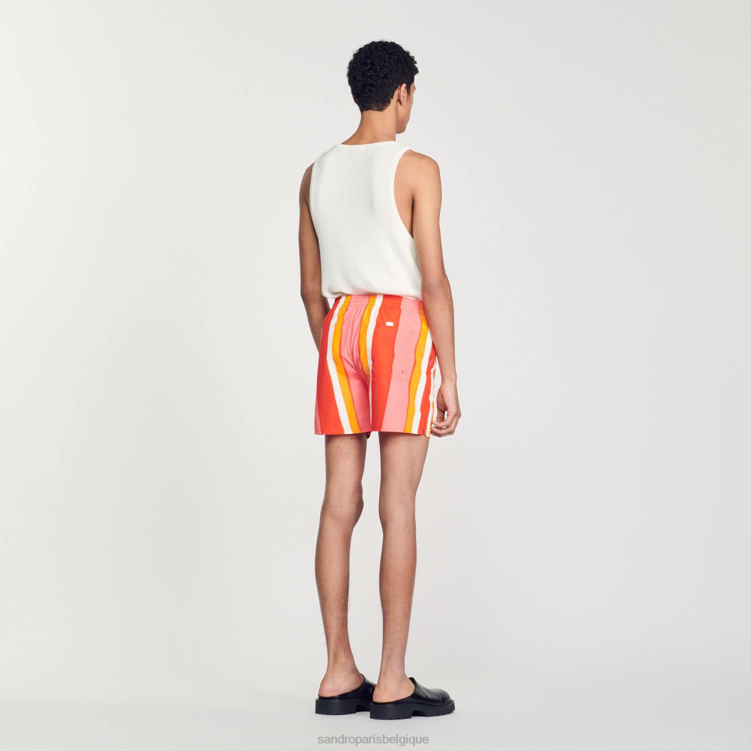 vêtements Sandro Paris short de bain imprimé à rayures rouge Hommes XLXD620