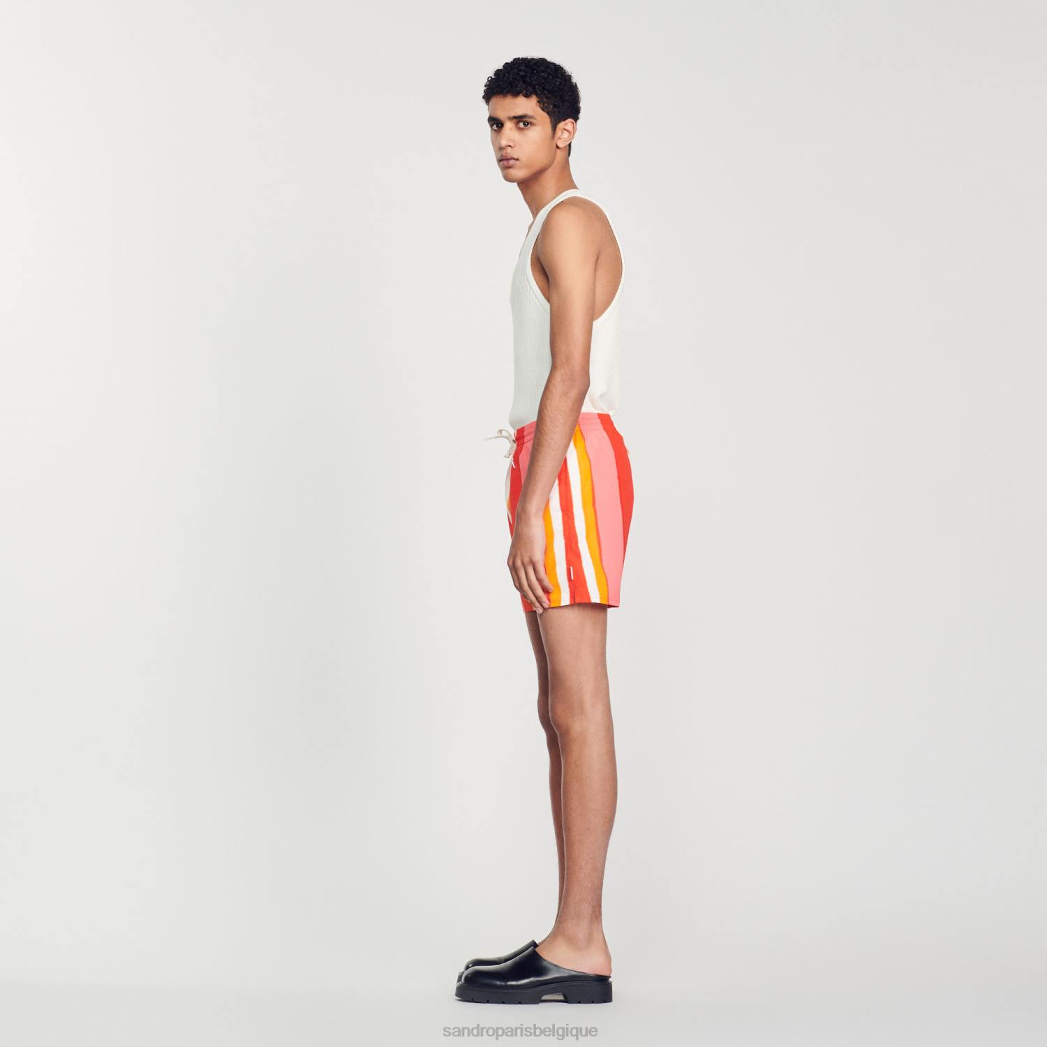 vêtements Sandro Paris short de bain imprimé à rayures rouge Hommes XLXD620