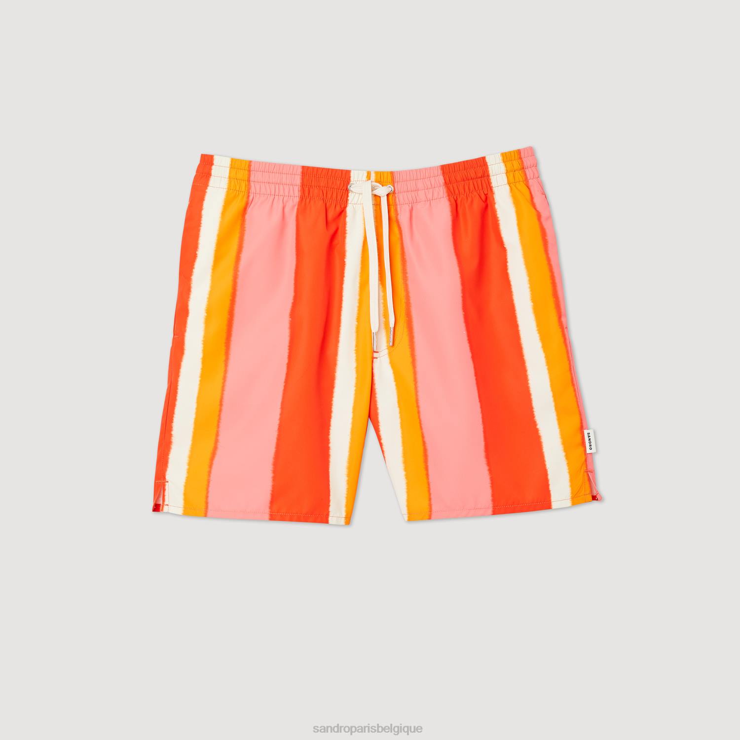 vêtements Sandro Paris short de bain imprimé à rayures rouge Hommes XLXD620
