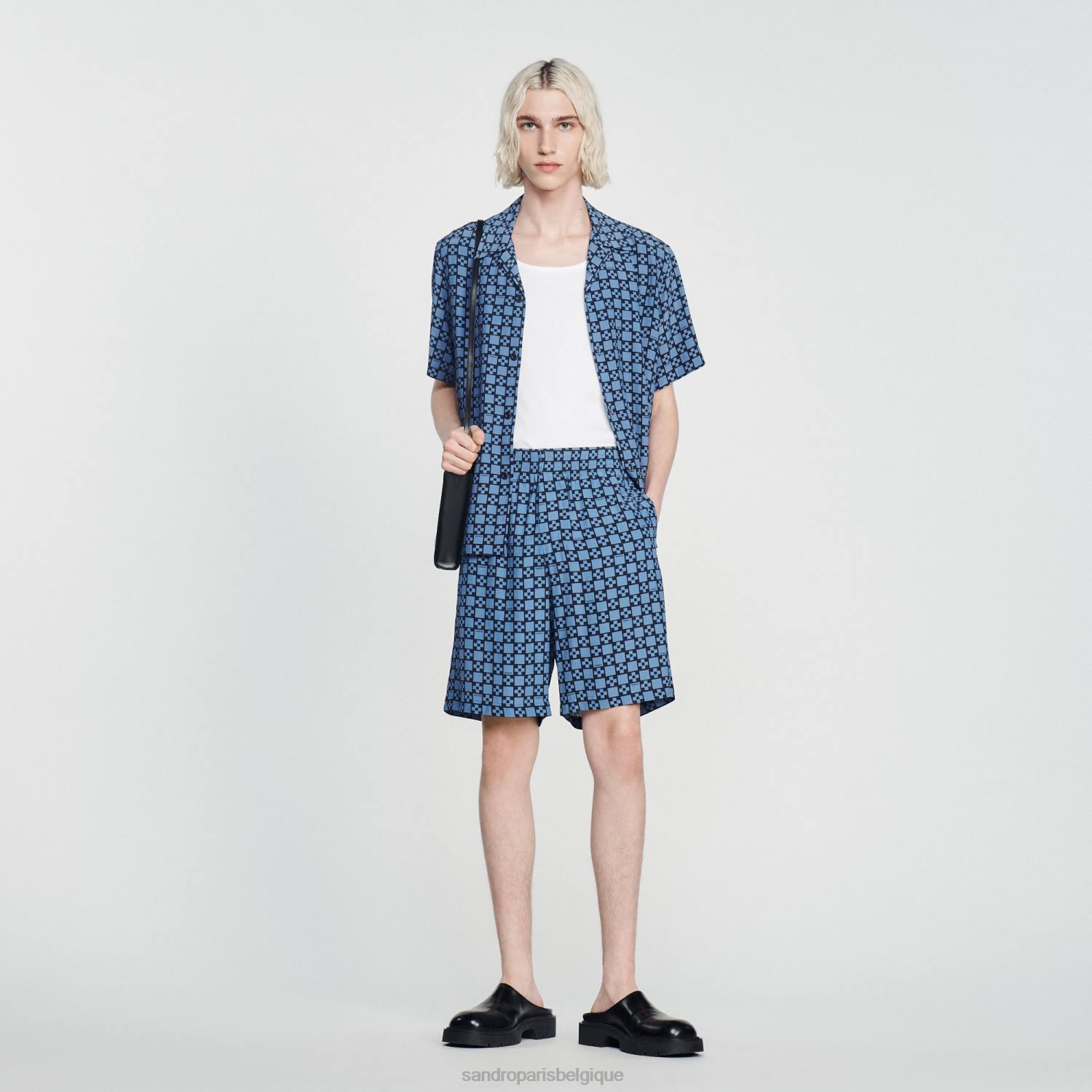 vêtements Sandro Paris short imprimé à croix carrée bleu Hommes XLXD812