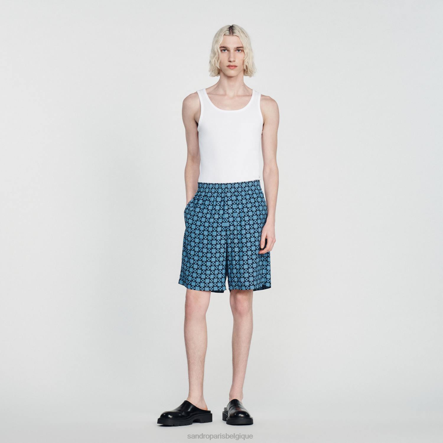 vêtements Sandro Paris short imprimé à croix carrée bleu Hommes XLXD812