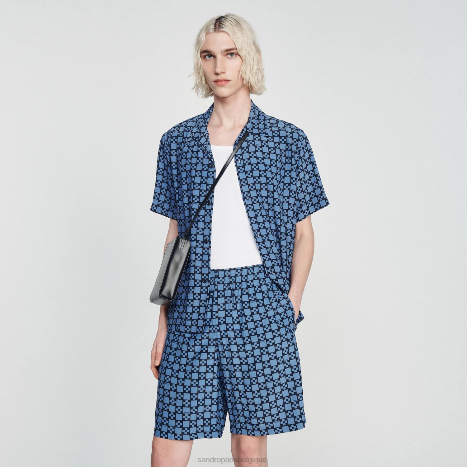 vêtements Sandro Paris short imprimé à croix carrée bleu Hommes XLXD812