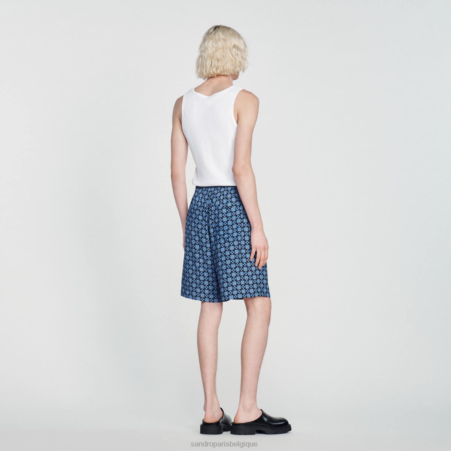 vêtements Sandro Paris short imprimé à croix carrée bleu Hommes XLXD812
