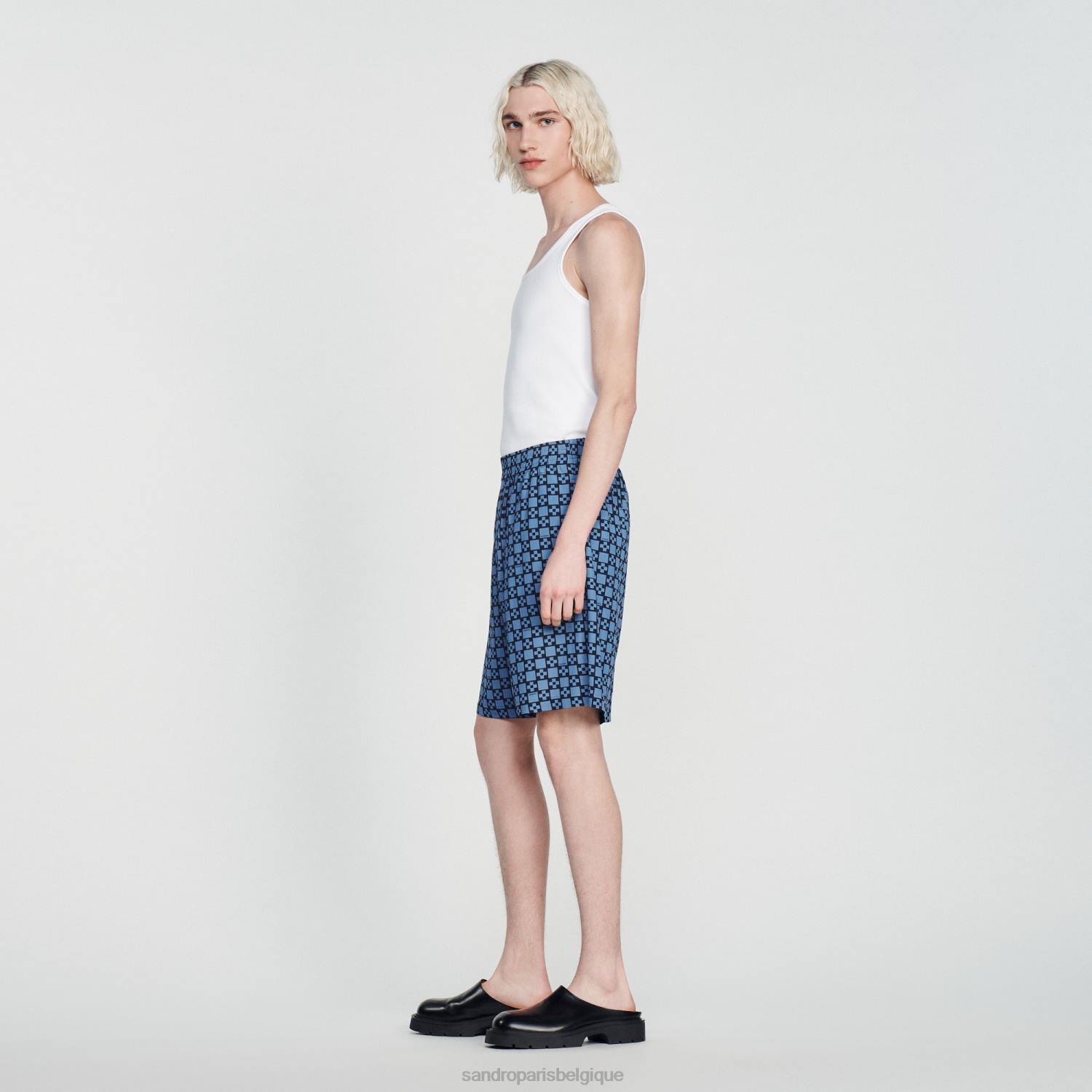 vêtements Sandro Paris short imprimé à croix carrée bleu Hommes XLXD812