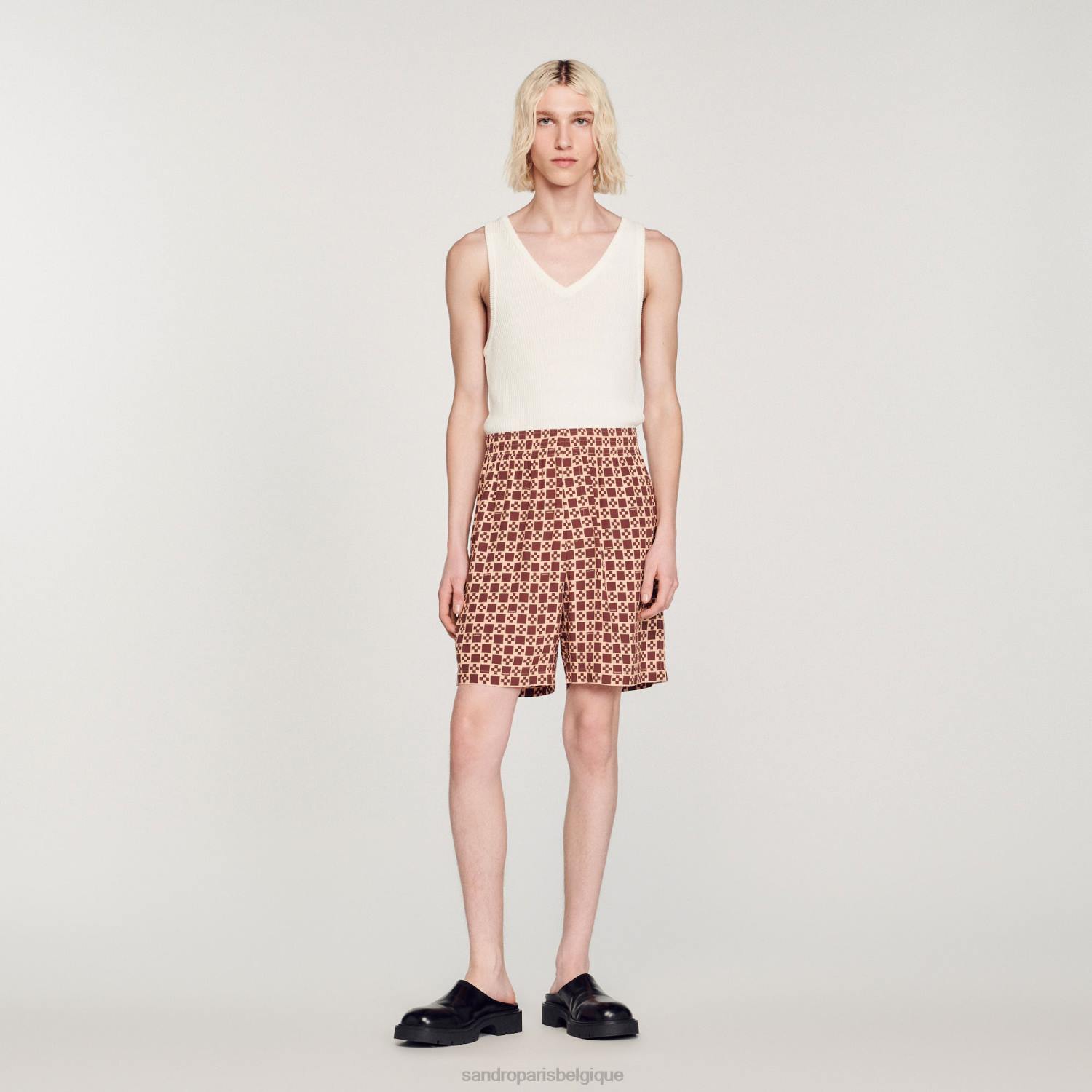 vêtements Sandro Paris short imprimé à croix carrée brun Hommes XLXD755