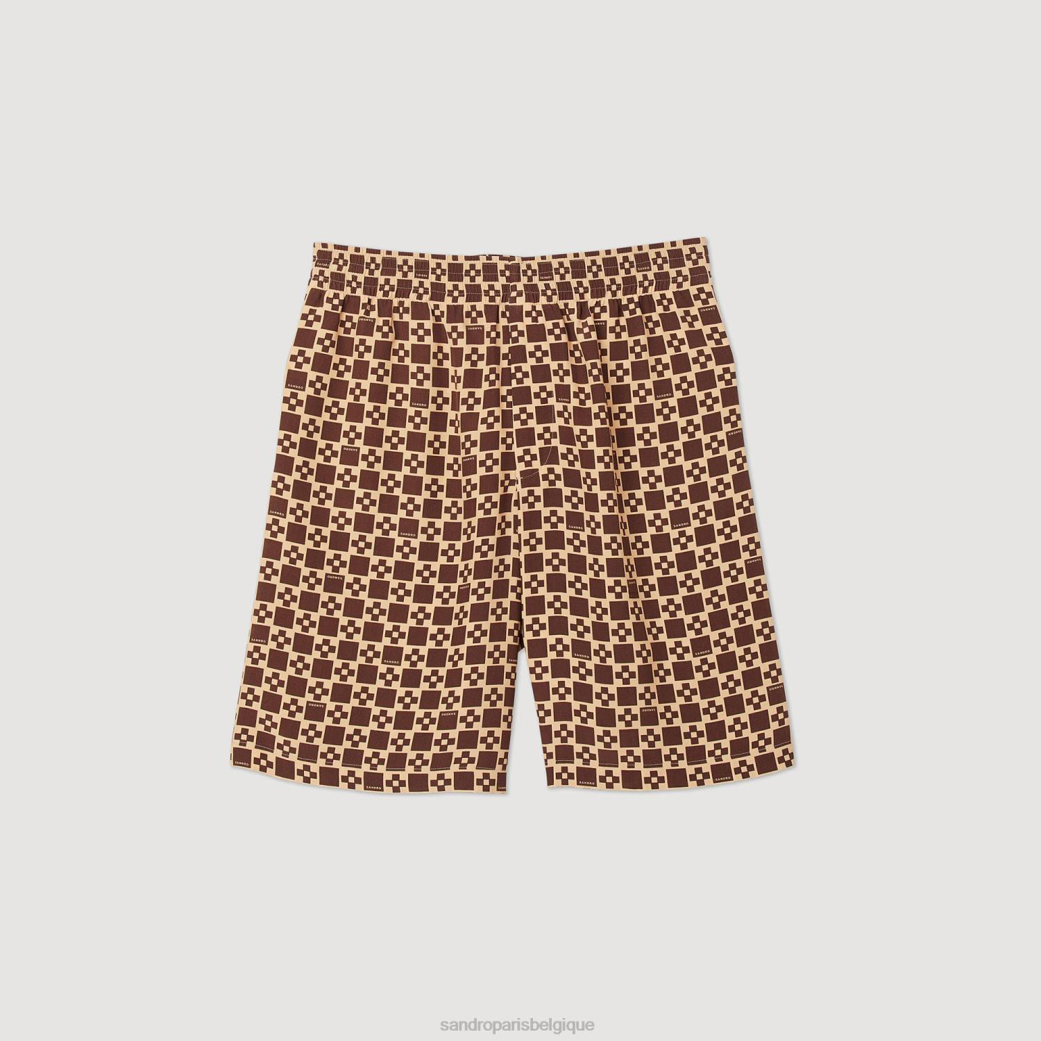 vêtements Sandro Paris short imprimé à croix carrée brun Hommes XLXD755