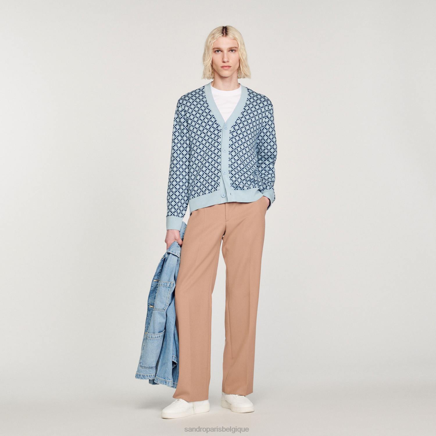 vêtements Sandro Paris cardigan en jacquard à croix carrée bleu Hommes XLXD735
