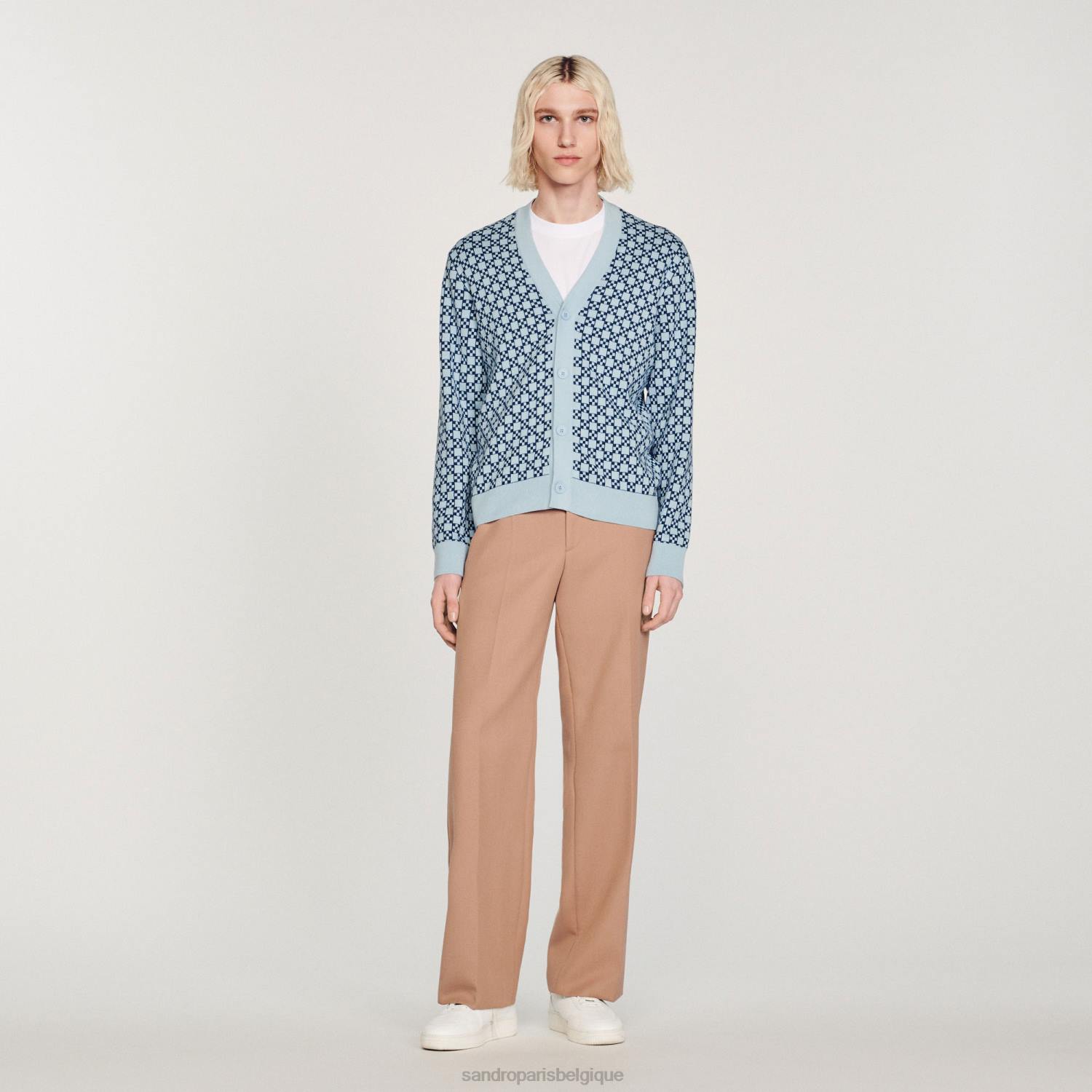 vêtements Sandro Paris cardigan en jacquard à croix carrée bleu Hommes XLXD735