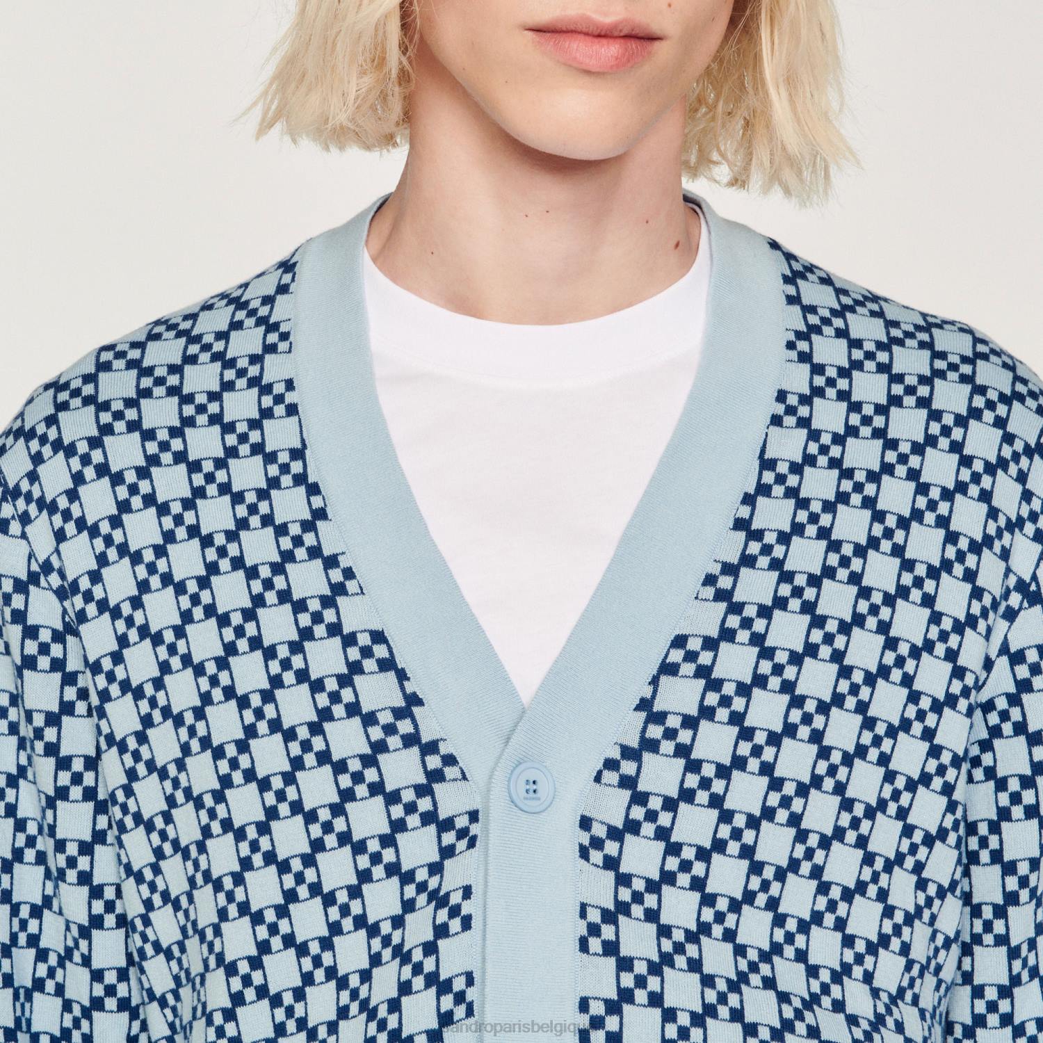vêtements Sandro Paris cardigan en jacquard à croix carrée bleu Hommes XLXD735