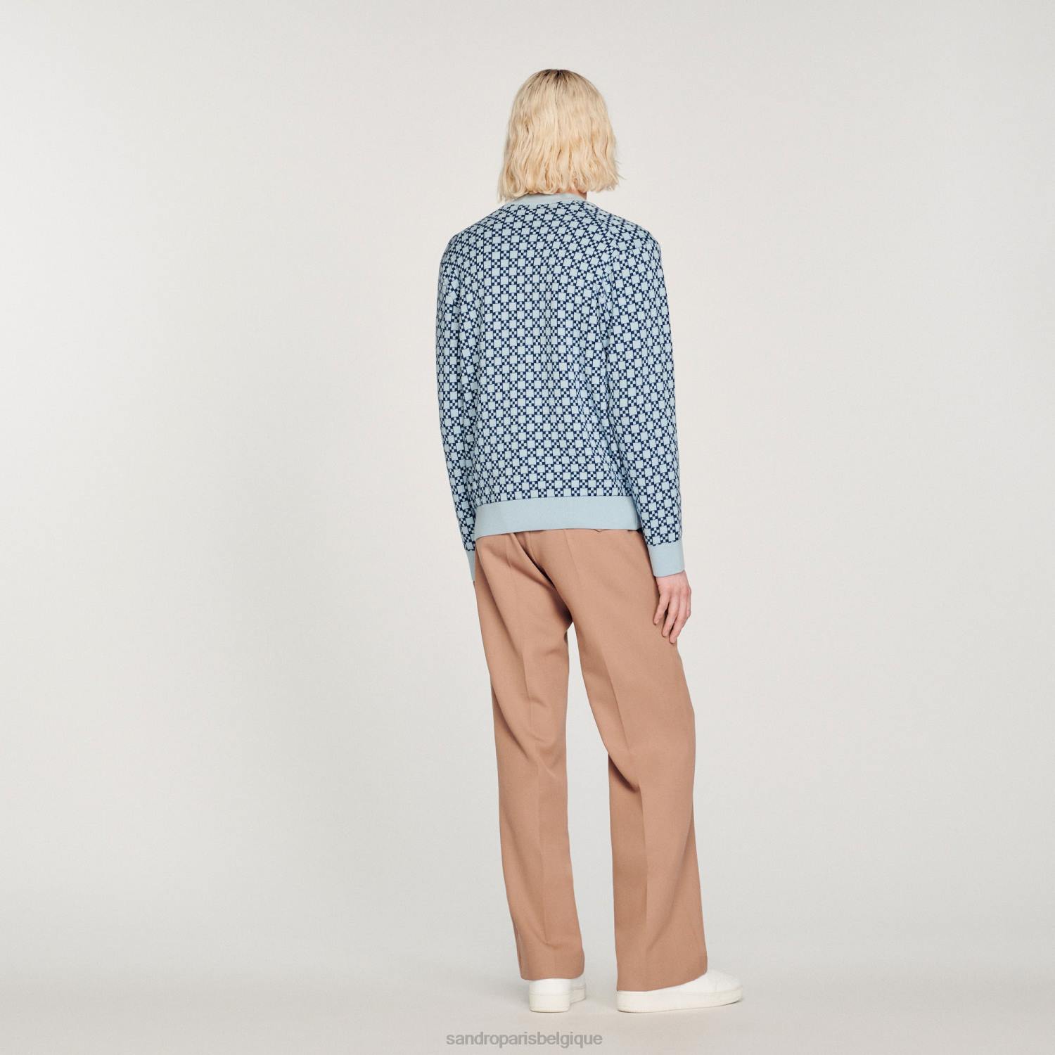 vêtements Sandro Paris cardigan en jacquard à croix carrée bleu Hommes XLXD735