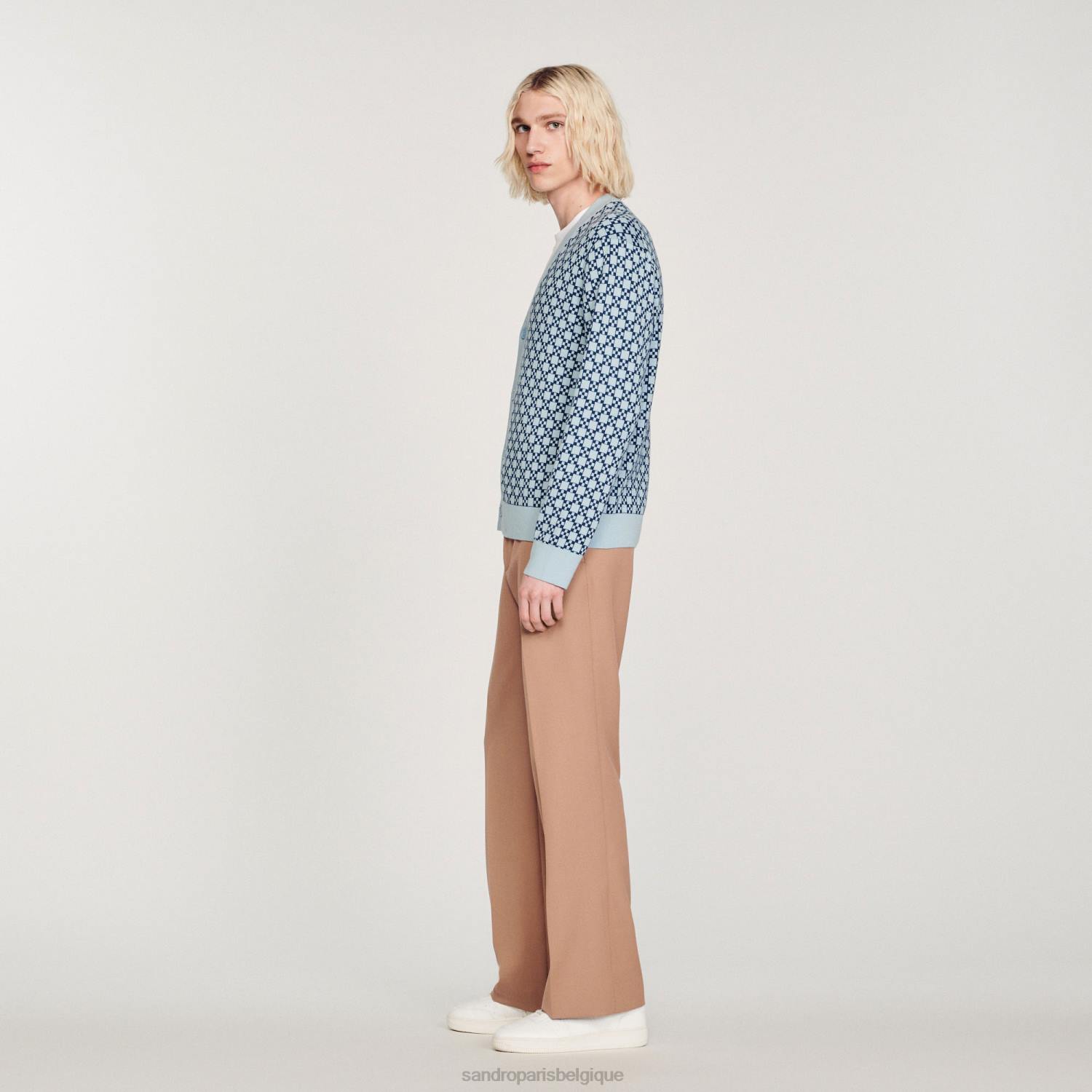 vêtements Sandro Paris cardigan en jacquard à croix carrée bleu Hommes XLXD735