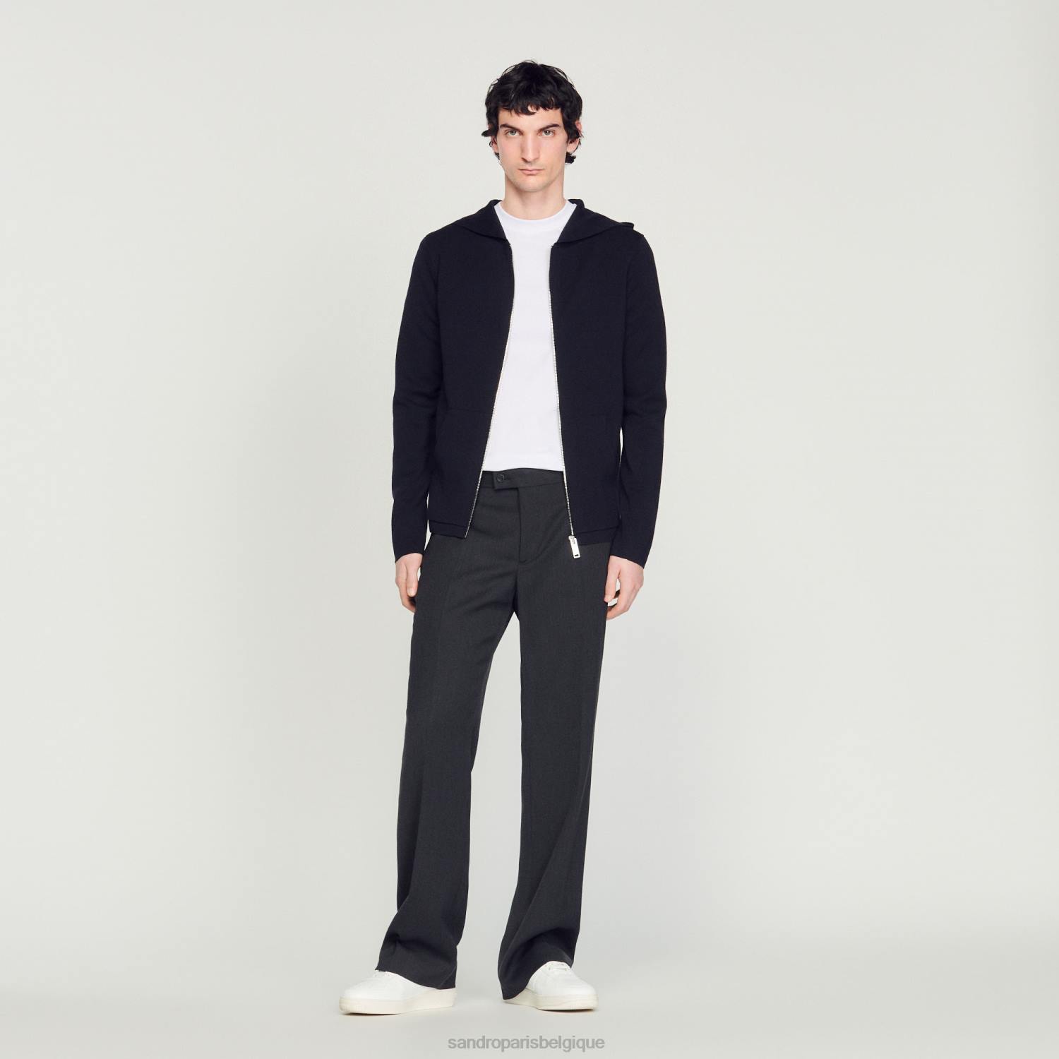 vêtements Sandro Paris cardigan zippé à capuche bleu marine Hommes XLXD673