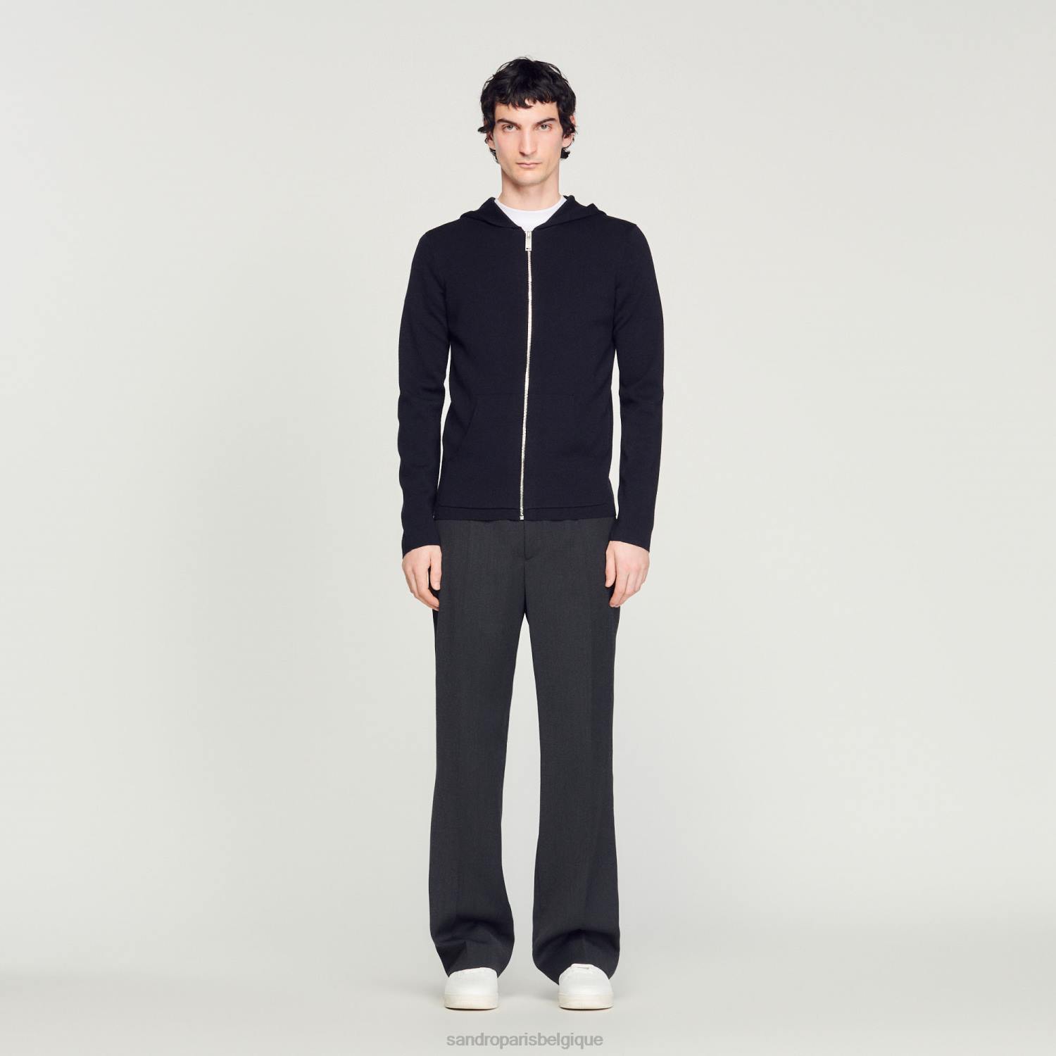 vêtements Sandro Paris cardigan zippé à capuche bleu marine Hommes XLXD673