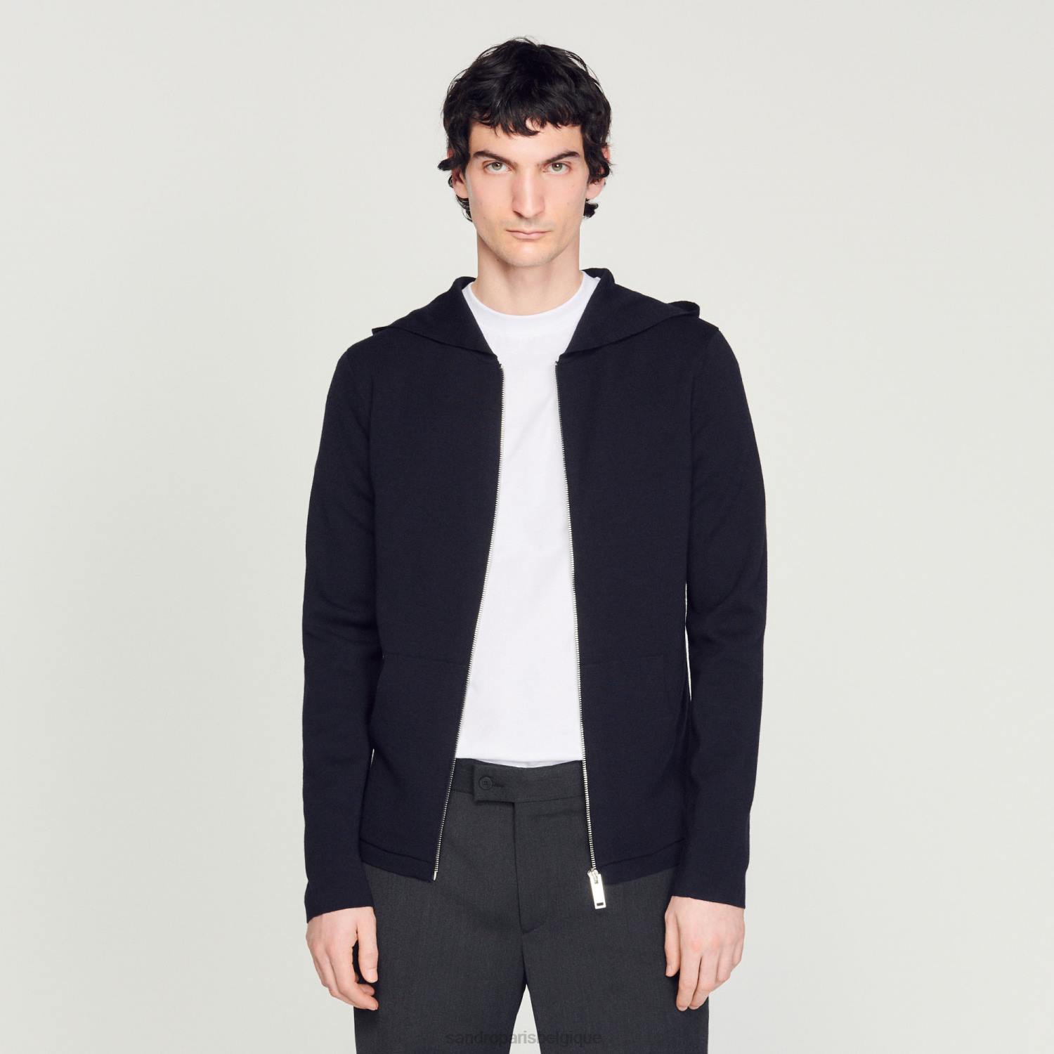 vêtements Sandro Paris cardigan zippé à capuche bleu marine Hommes XLXD673