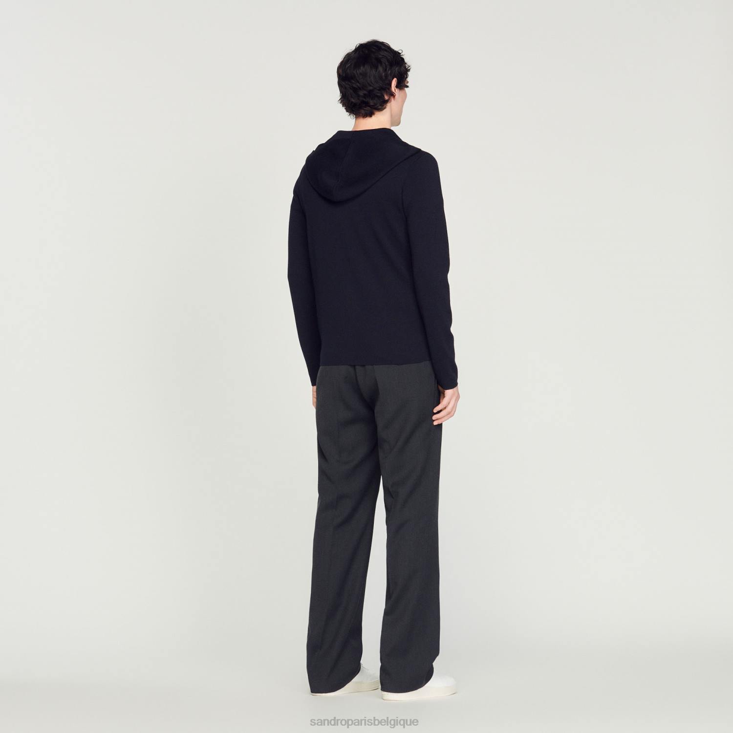 vêtements Sandro Paris cardigan zippé à capuche bleu marine Hommes XLXD673