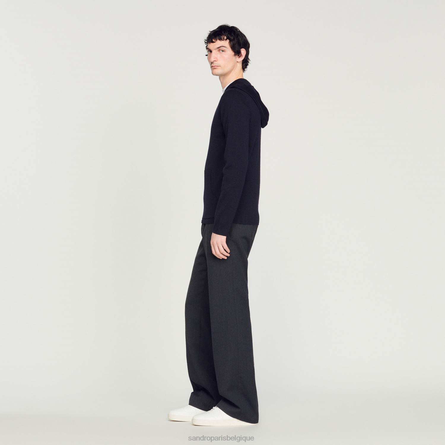vêtements Sandro Paris cardigan zippé à capuche bleu marine Hommes XLXD673