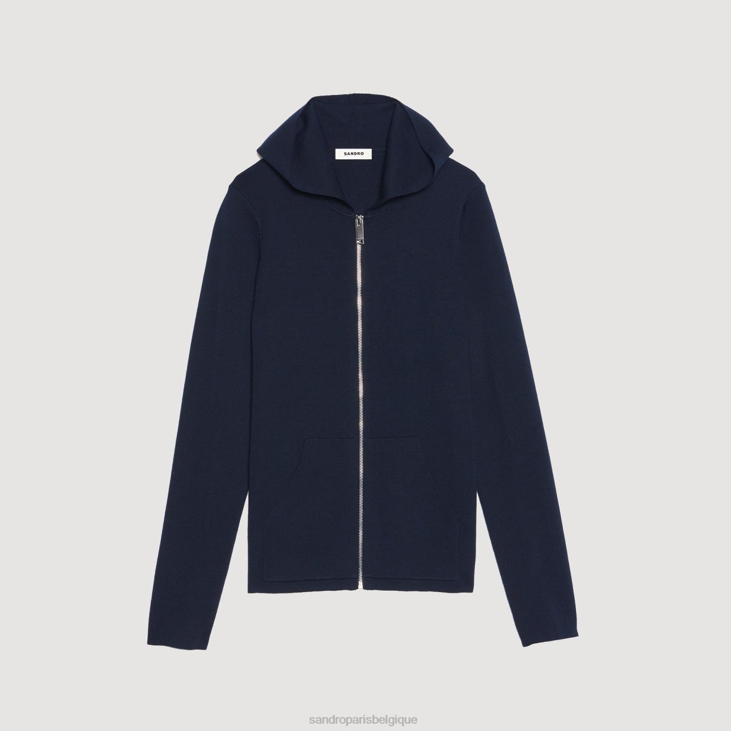vêtements Sandro Paris cardigan zippé à capuche bleu marine Hommes XLXD673