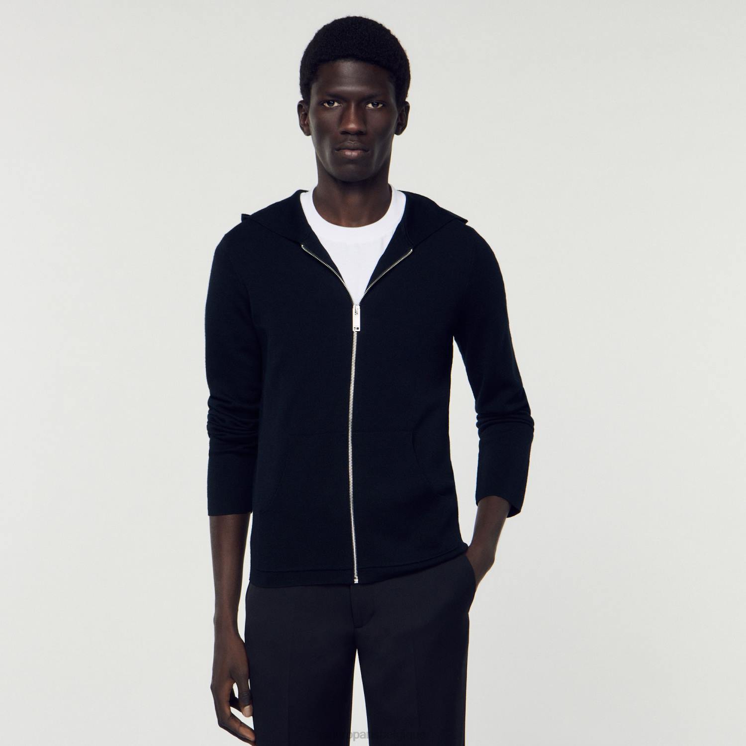 vêtements Sandro Paris cardigan zippé à capuche noir Hommes XLXD672