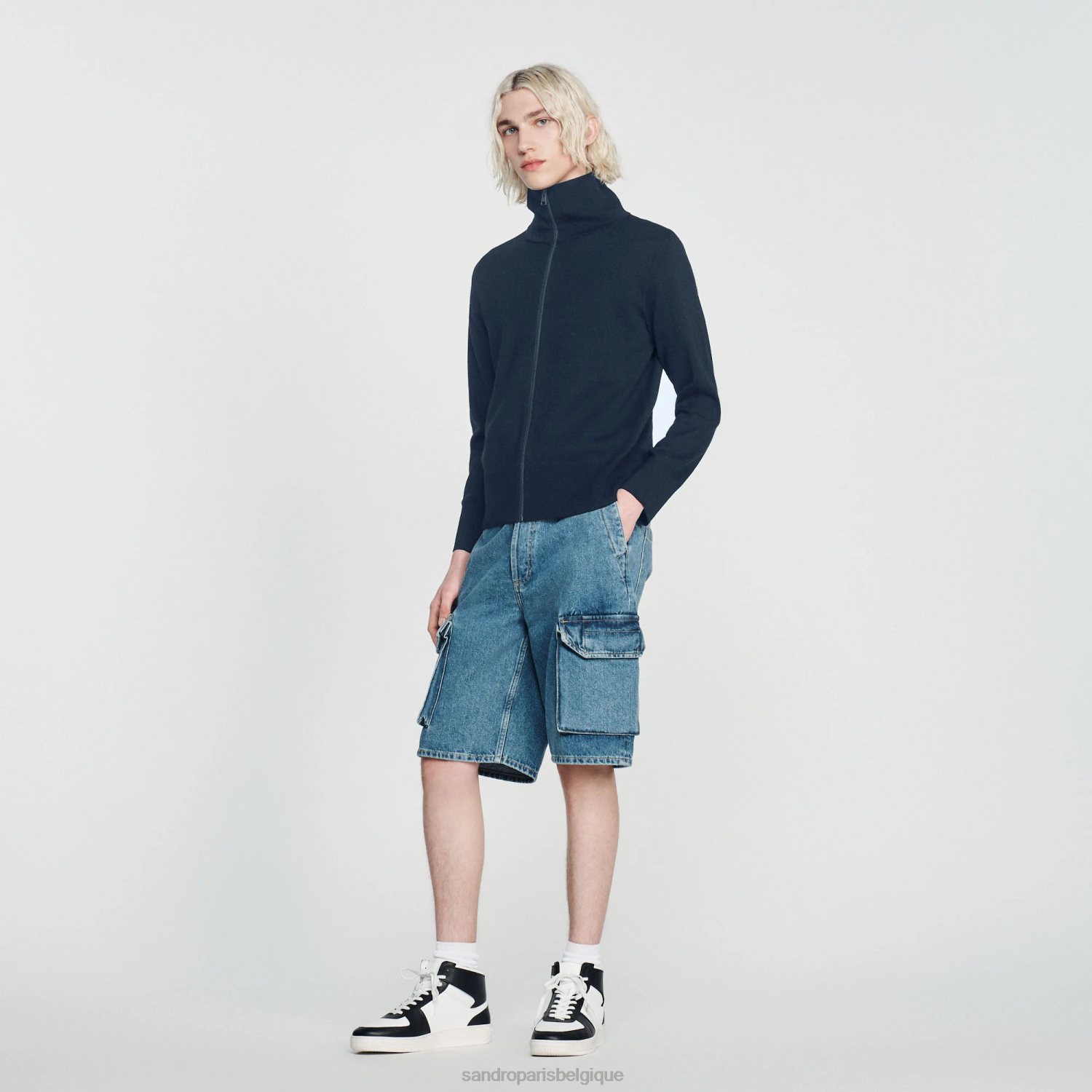 vêtements Sandro Paris cardigan zippé en laine bleu marine Hommes XLXD668