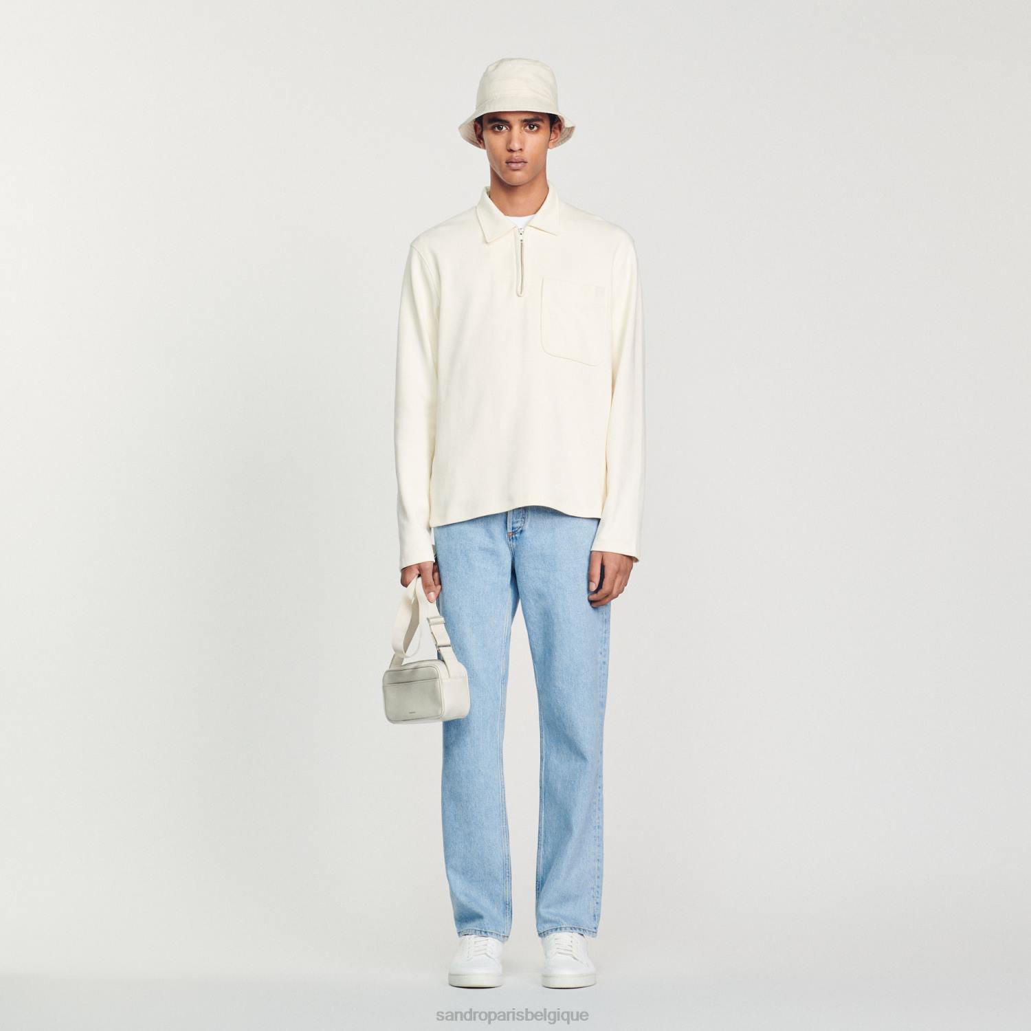 vêtements Sandro Paris polo à fermeture éclair écru Hommes XLXD582