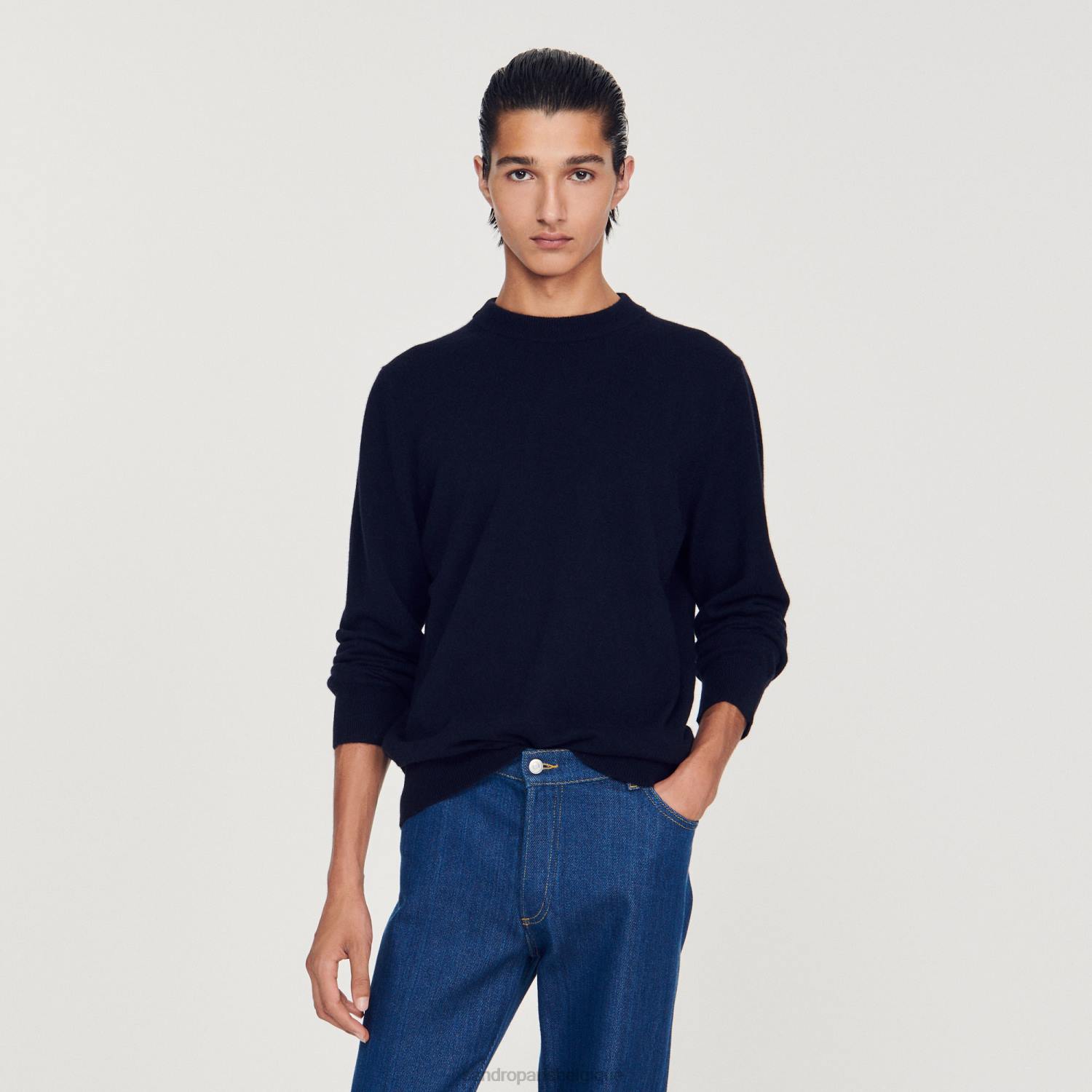 vêtements Sandro Paris pull en cachemire bleu marine foncé Hommes XLXD658