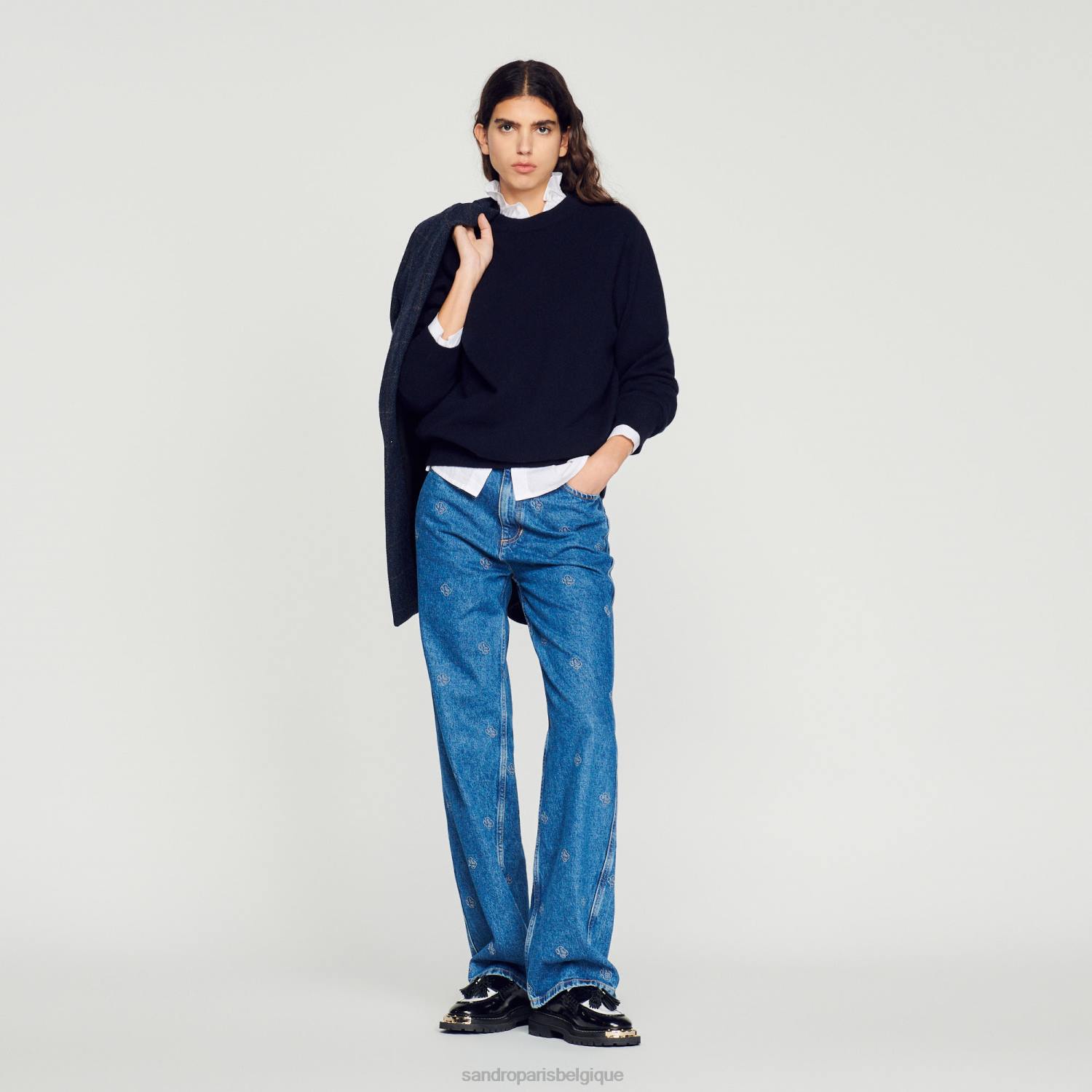 vêtements Sandro Paris pull en cachemire bleu marine foncé Hommes XLXD658