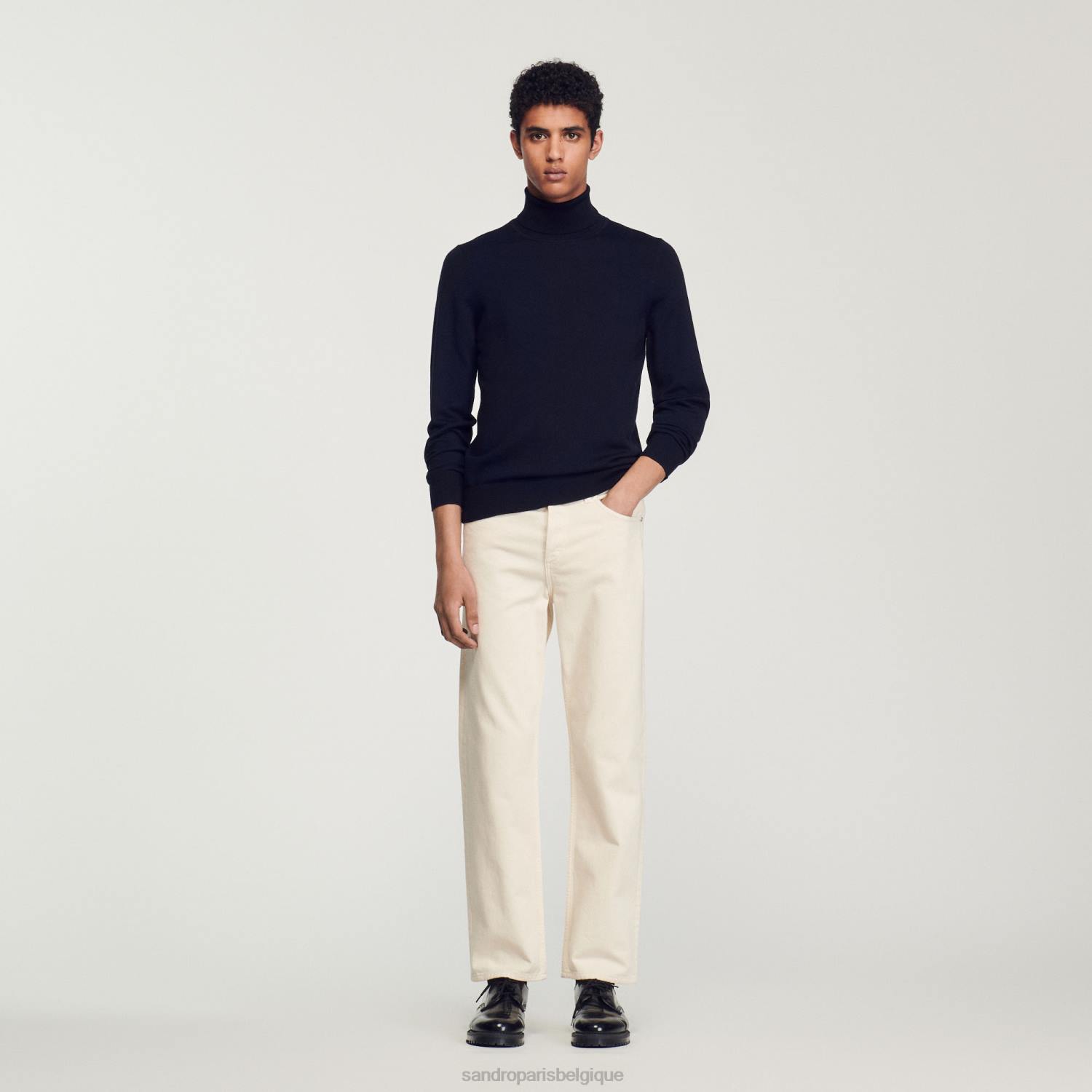 vêtements Sandro Paris pull en laine à col roulé bleu marine Hommes XLXD675