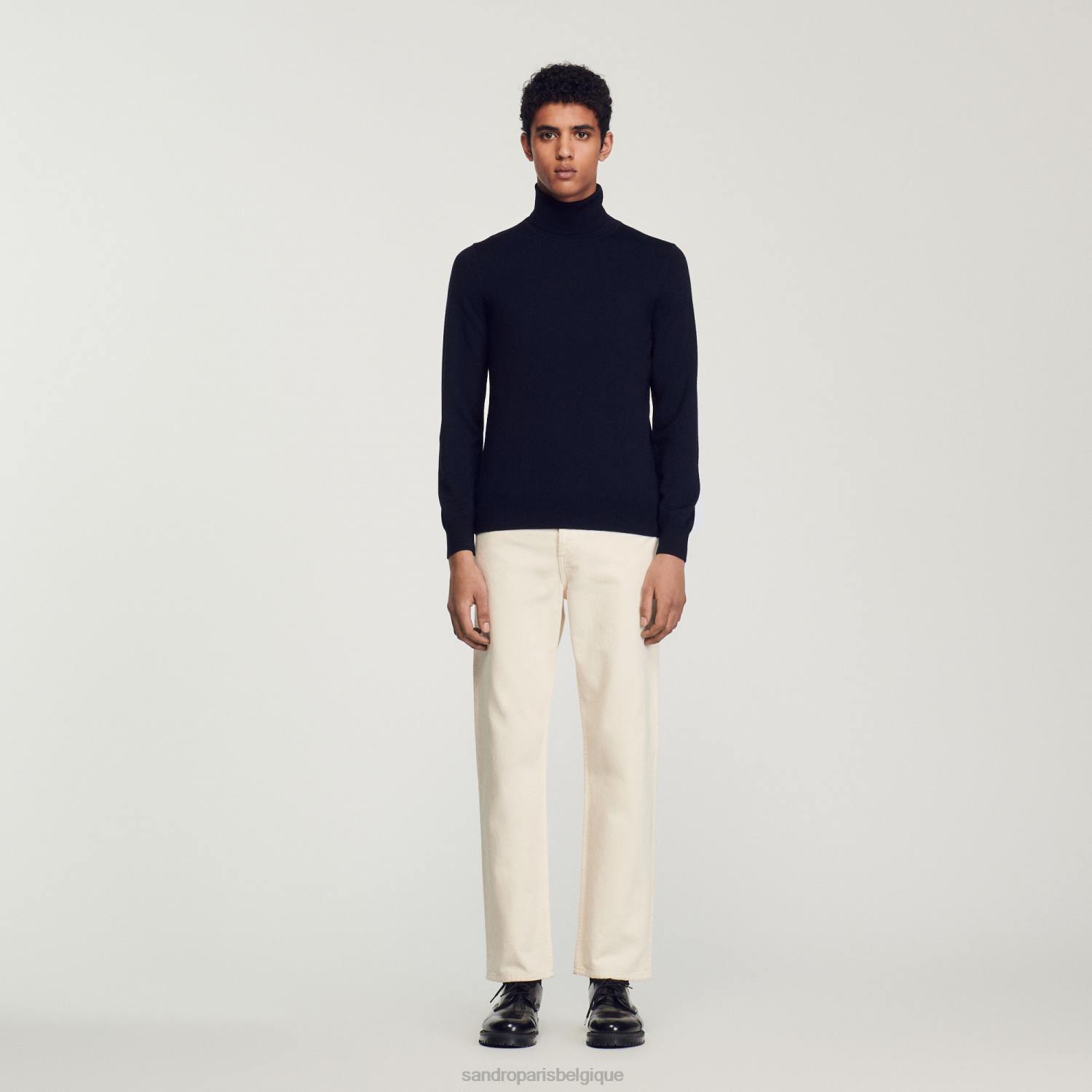 vêtements Sandro Paris pull en laine à col roulé bleu marine Hommes XLXD675
