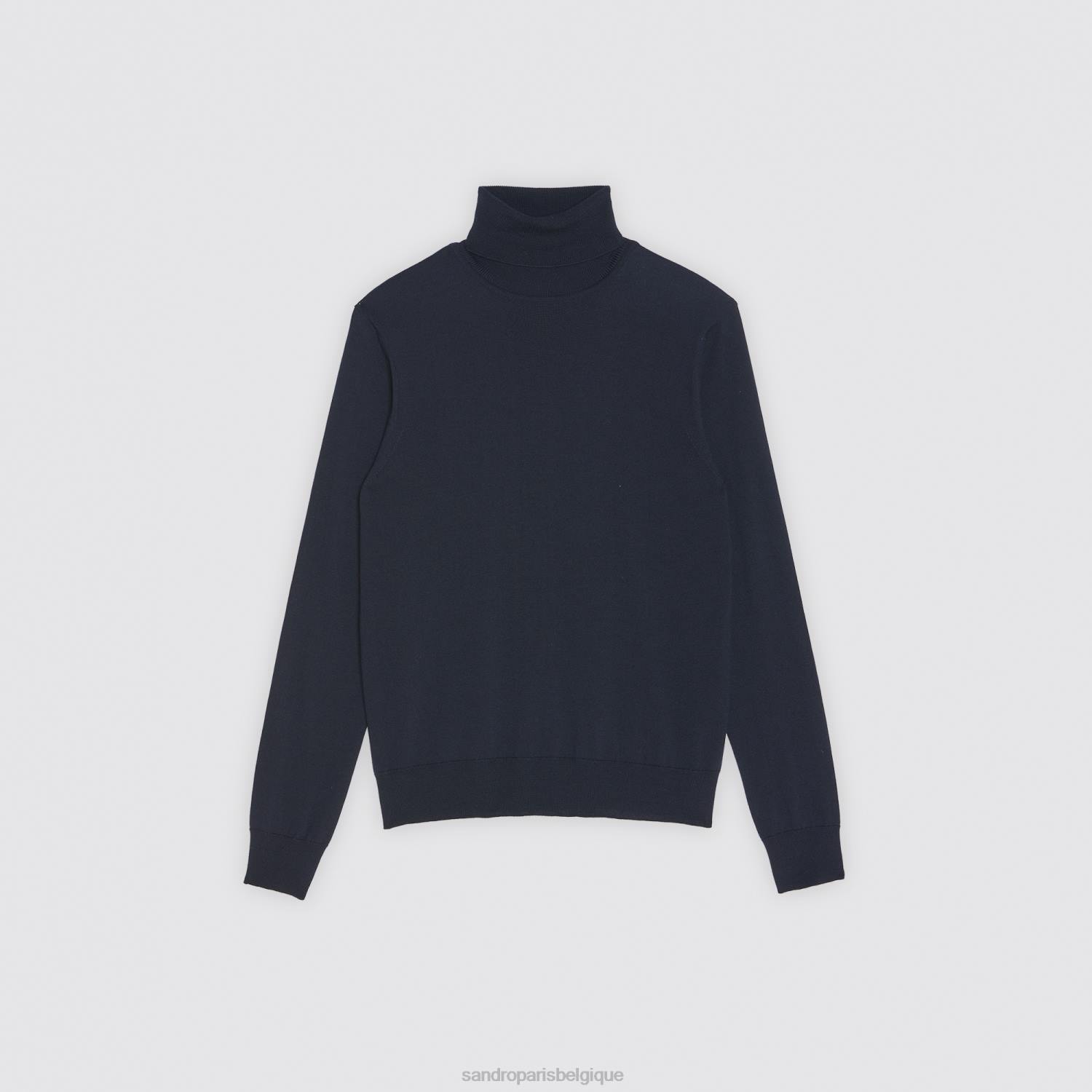 vêtements Sandro Paris pull en laine à col roulé bleu marine Hommes XLXD675