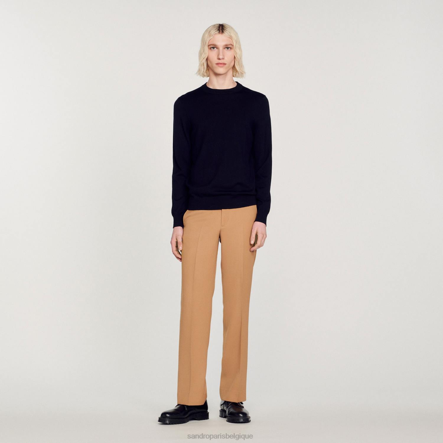 vêtements Sandro Paris pull en laine fine maille bleu marine Hommes XLXD636
