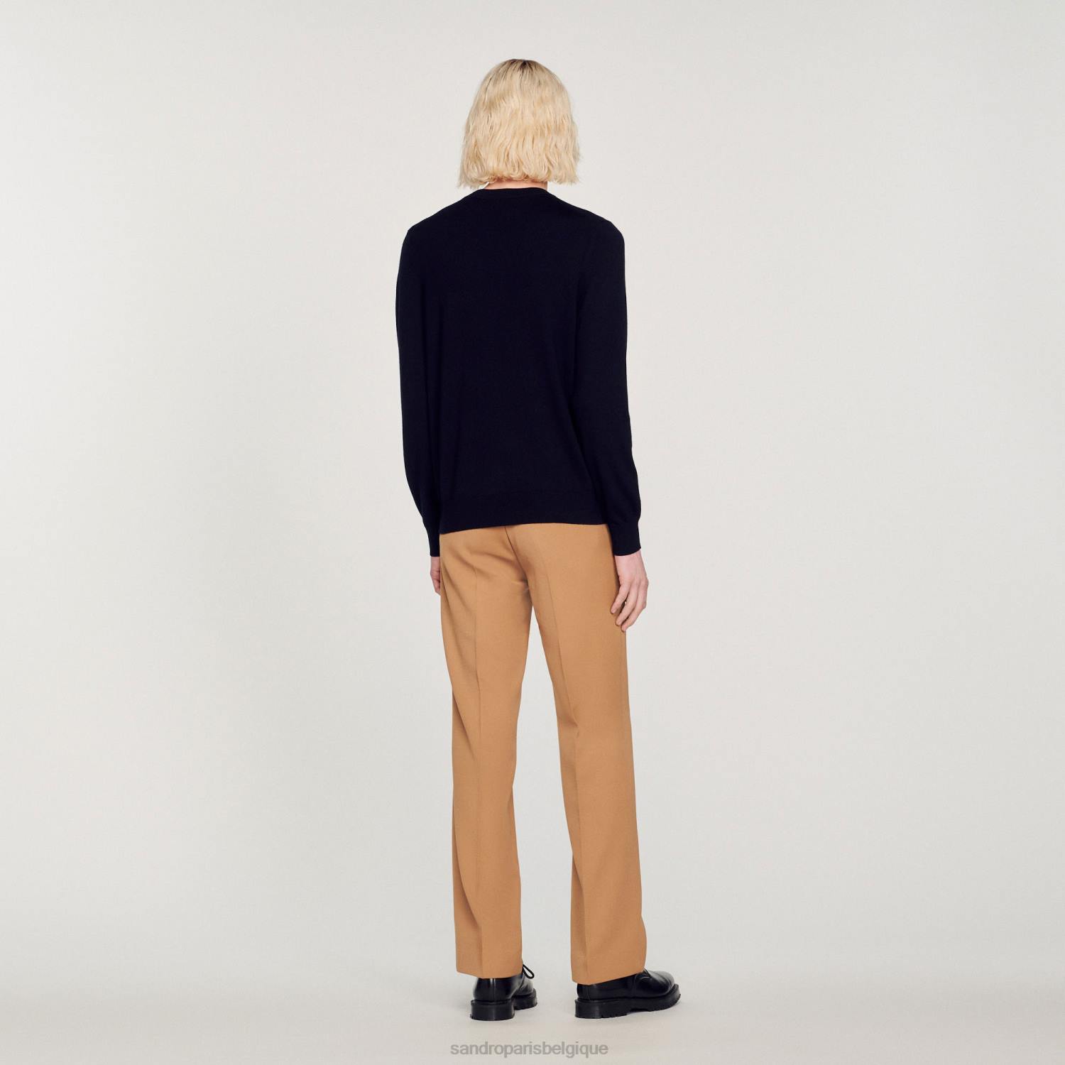 vêtements Sandro Paris pull en laine fine maille bleu marine Hommes XLXD636