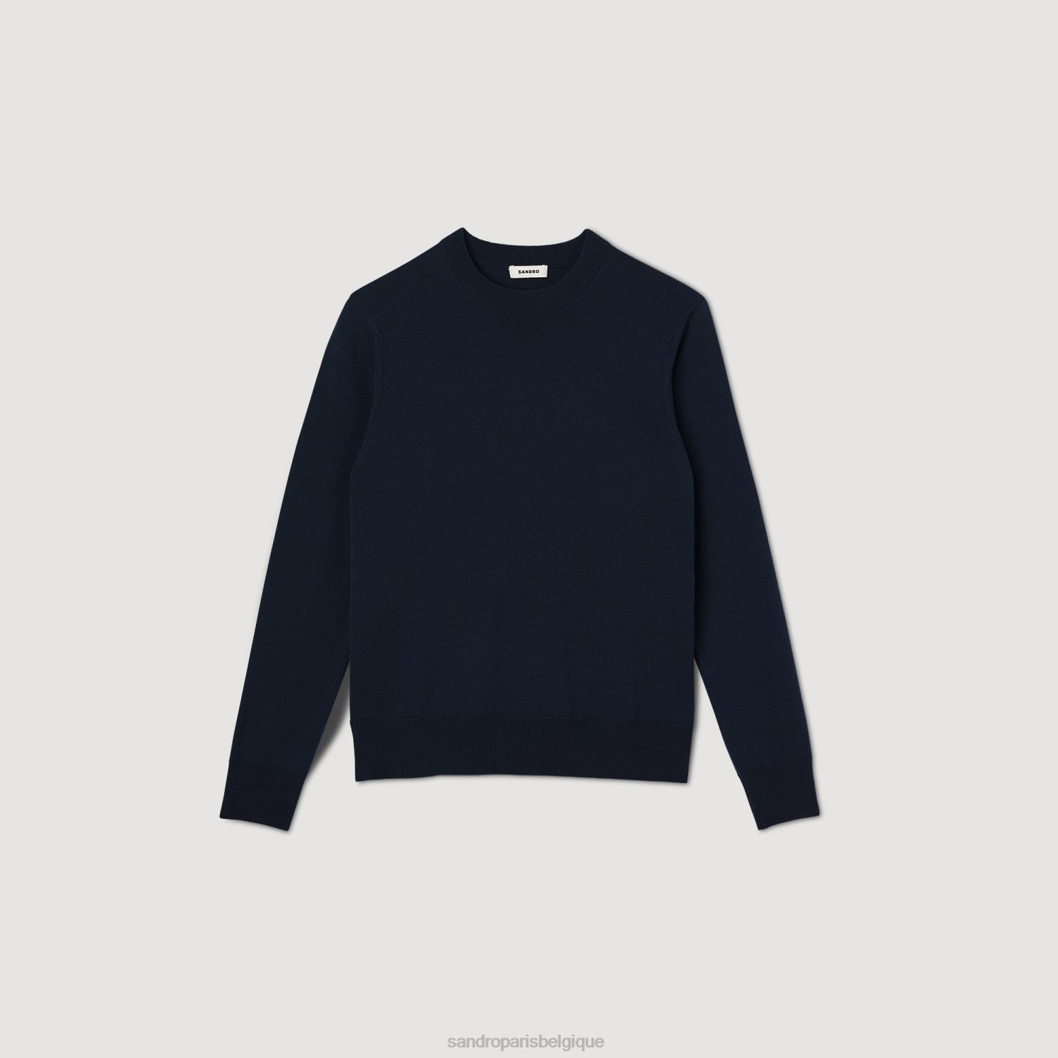 vêtements Sandro Paris pull en laine fine maille bleu marine Hommes XLXD636