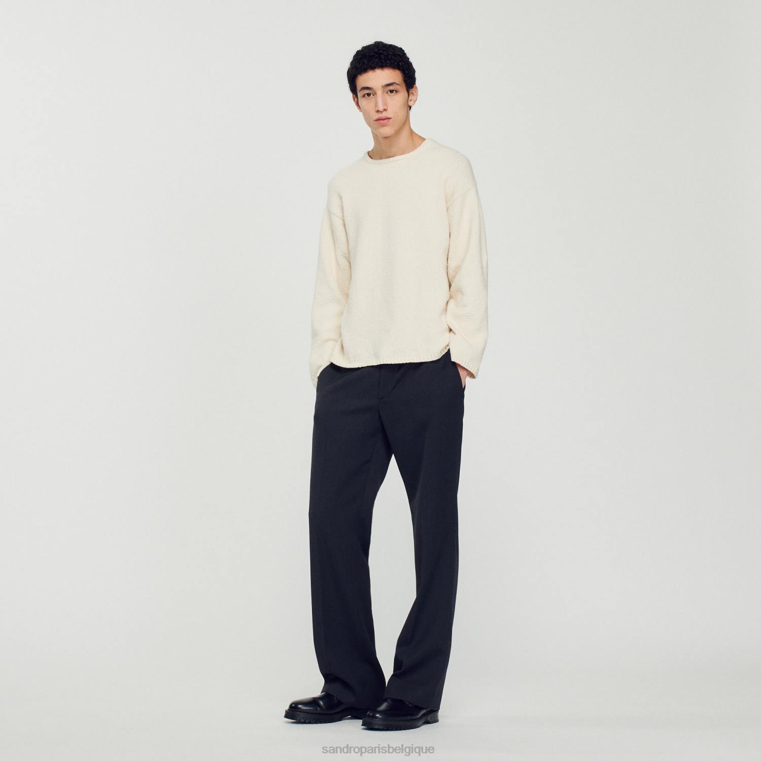 vêtements Sandro Paris pull en maille bouclée écru Hommes XLXD764